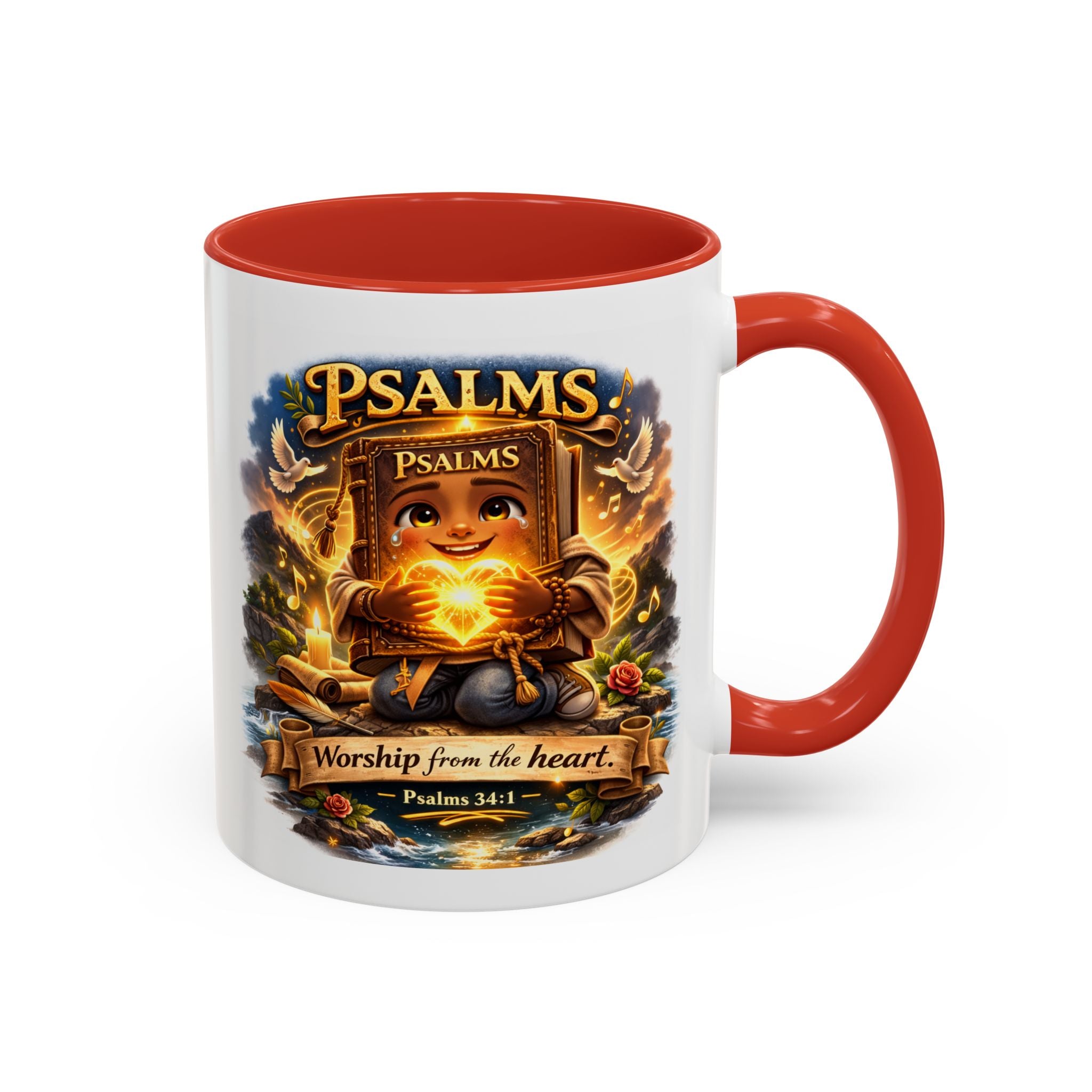 Psalms 34:1 Coffee Mug | Worship From the Heart Mug | Inspirational Christian Accent Mug