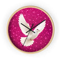 Dove Wall Clock — White Dove on Sparkling Hot Pink Background