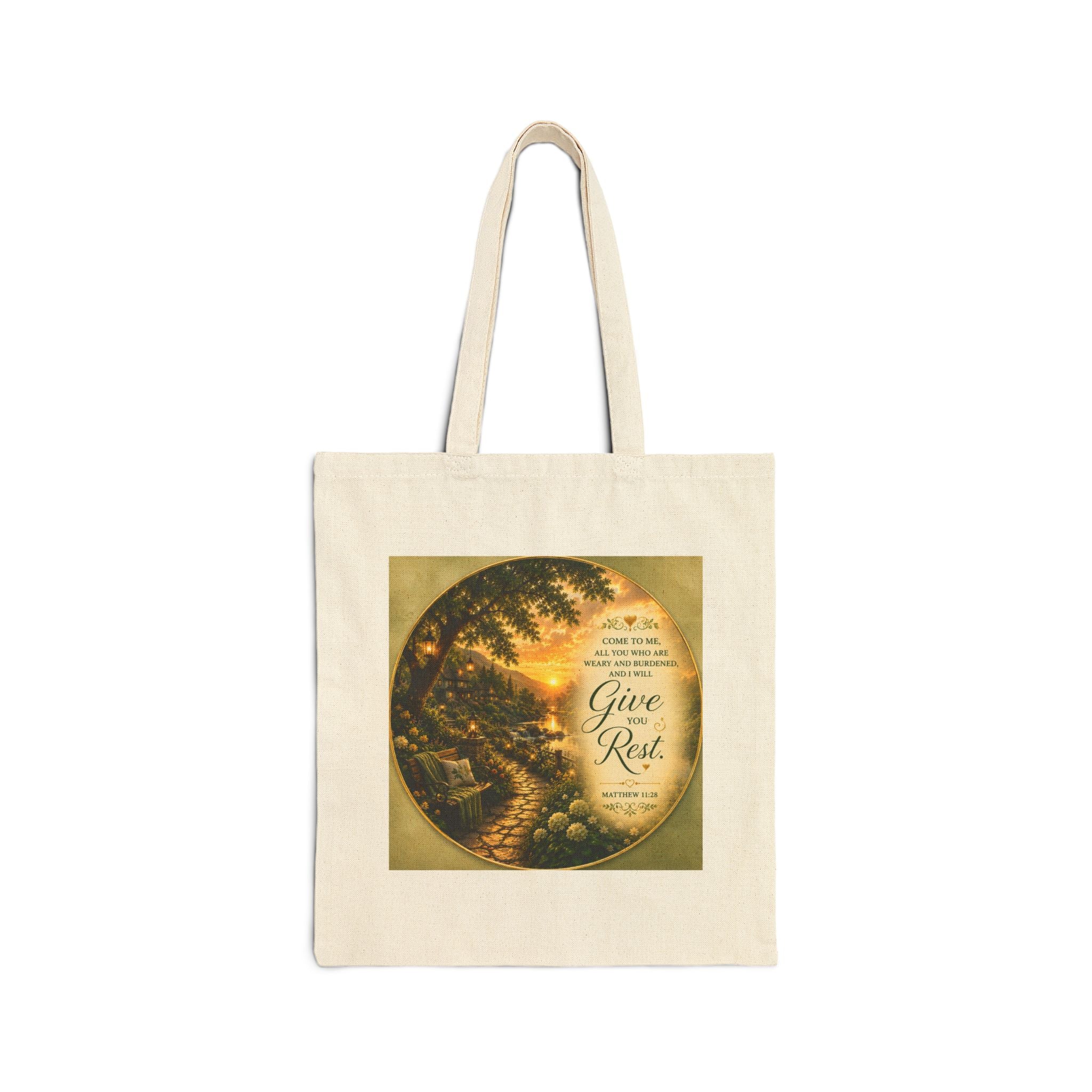 Come to Me and I Will Give You Rest Tote Bag | Matthew 11:28 Christian Canvas Tote