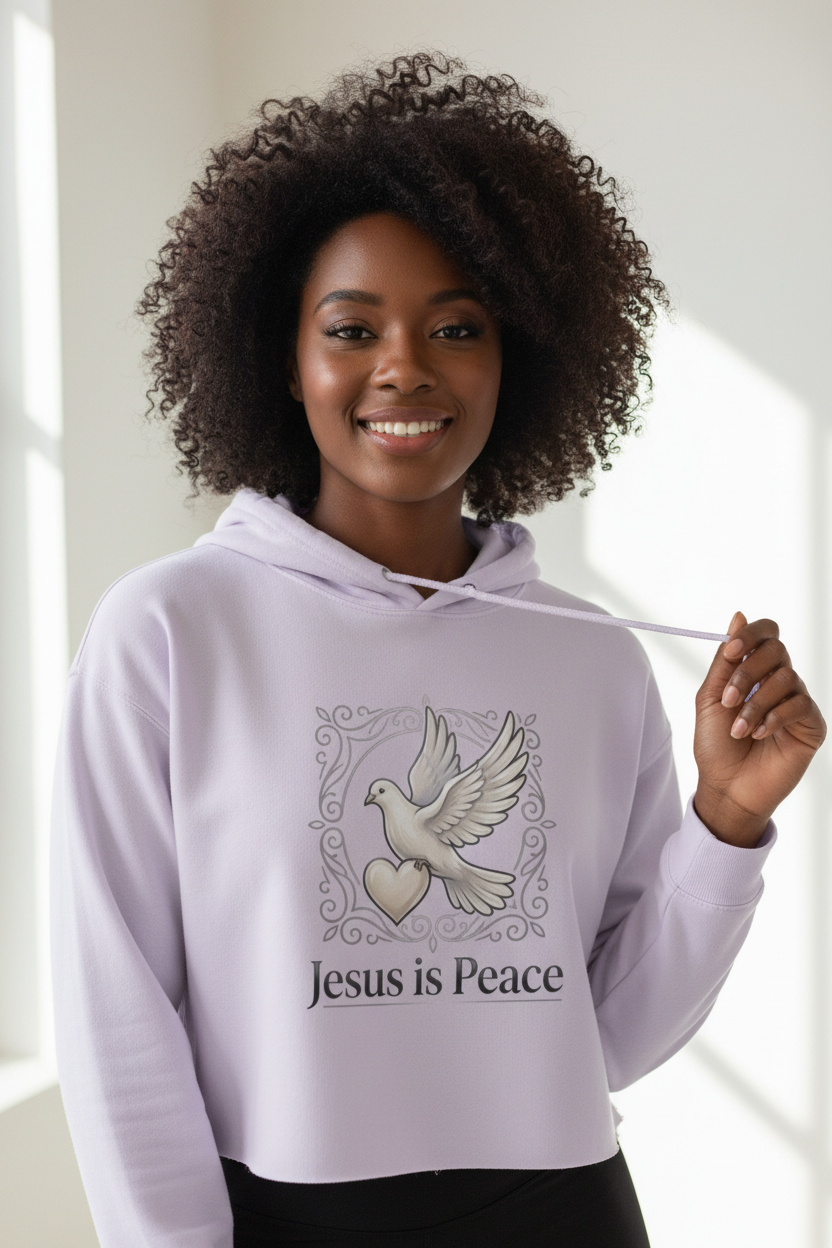 Jesus Is Peace Cropped Hoodie | Christian Dove Hoodie for Women | Faith Graphic Crop Hoodie