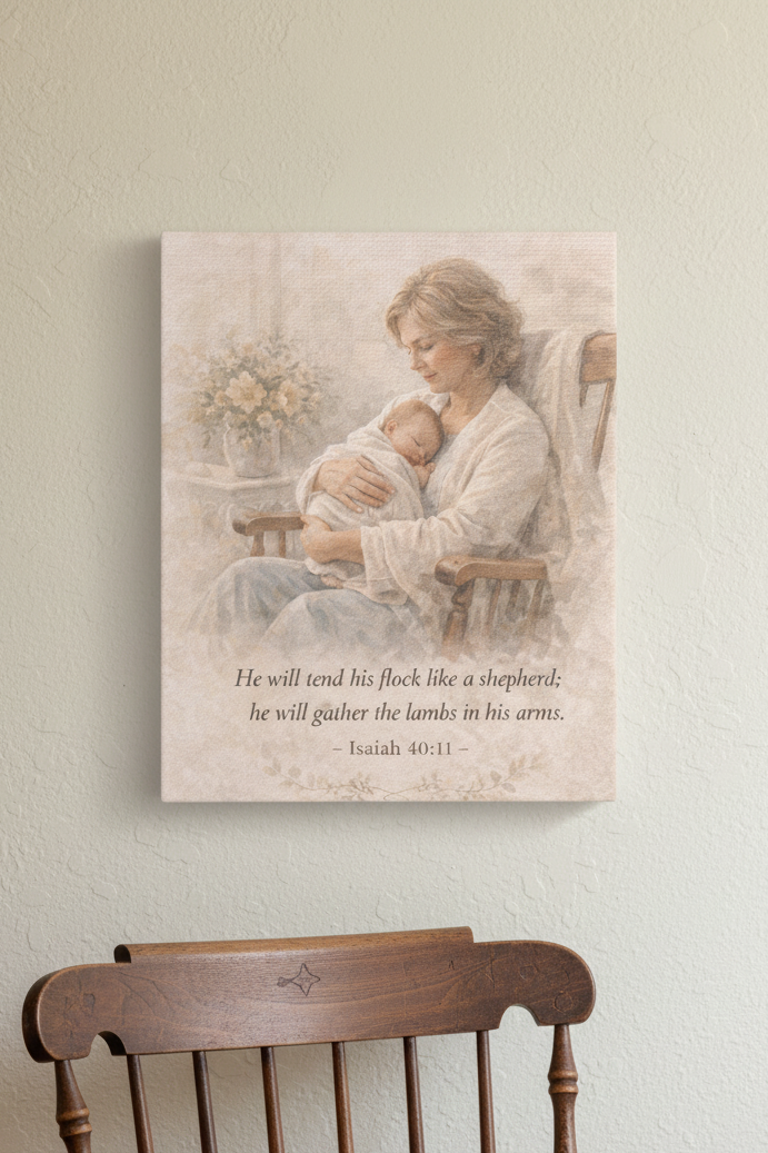 Grandmother and Granddaughter Canvas Print – Isaiah 40:11 Scripture Wall Art | Faith Inspired Family Canvas