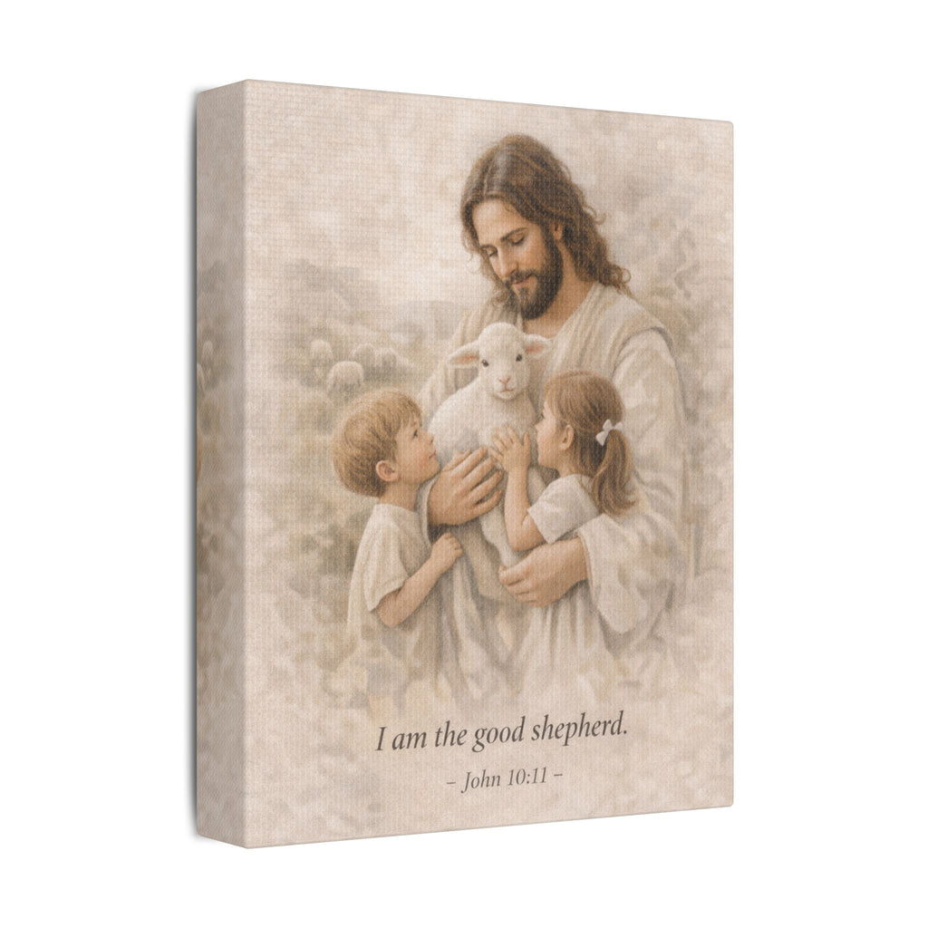 Jesus the Good Shepherd Canvas Print – John 10:11 Christian Wall Art | Jesus with Children Faith Canvas