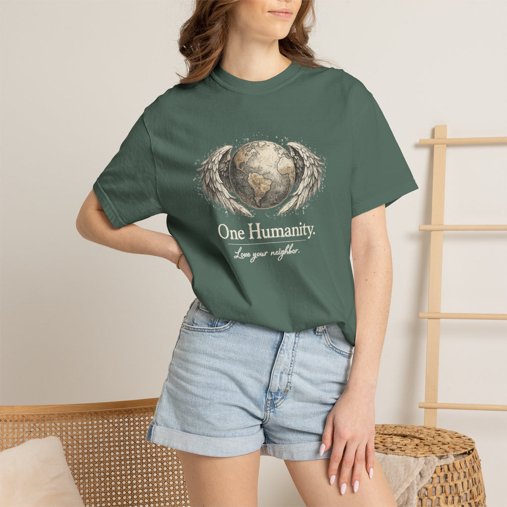 One Humanity T-Shirt – “One Humanity. Love Your Neighbor.” Earth Wings Graphic Tee