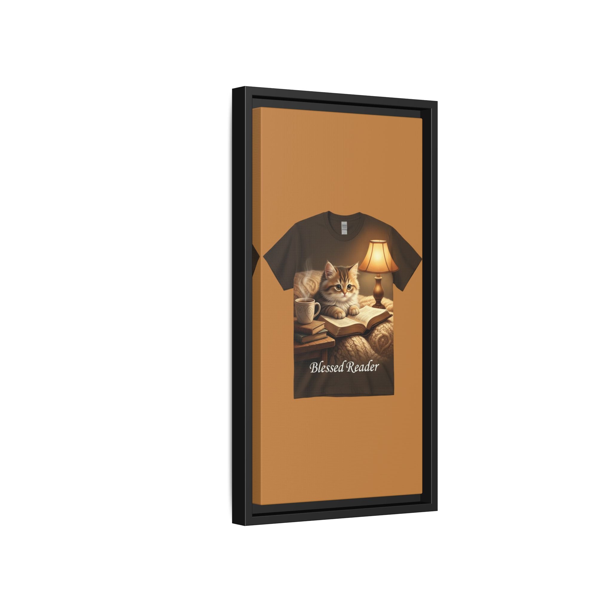 Blessed Reader Framed Canvas Print – Cozy Cat Reading Wall Art | Book Lover Cat Decor
