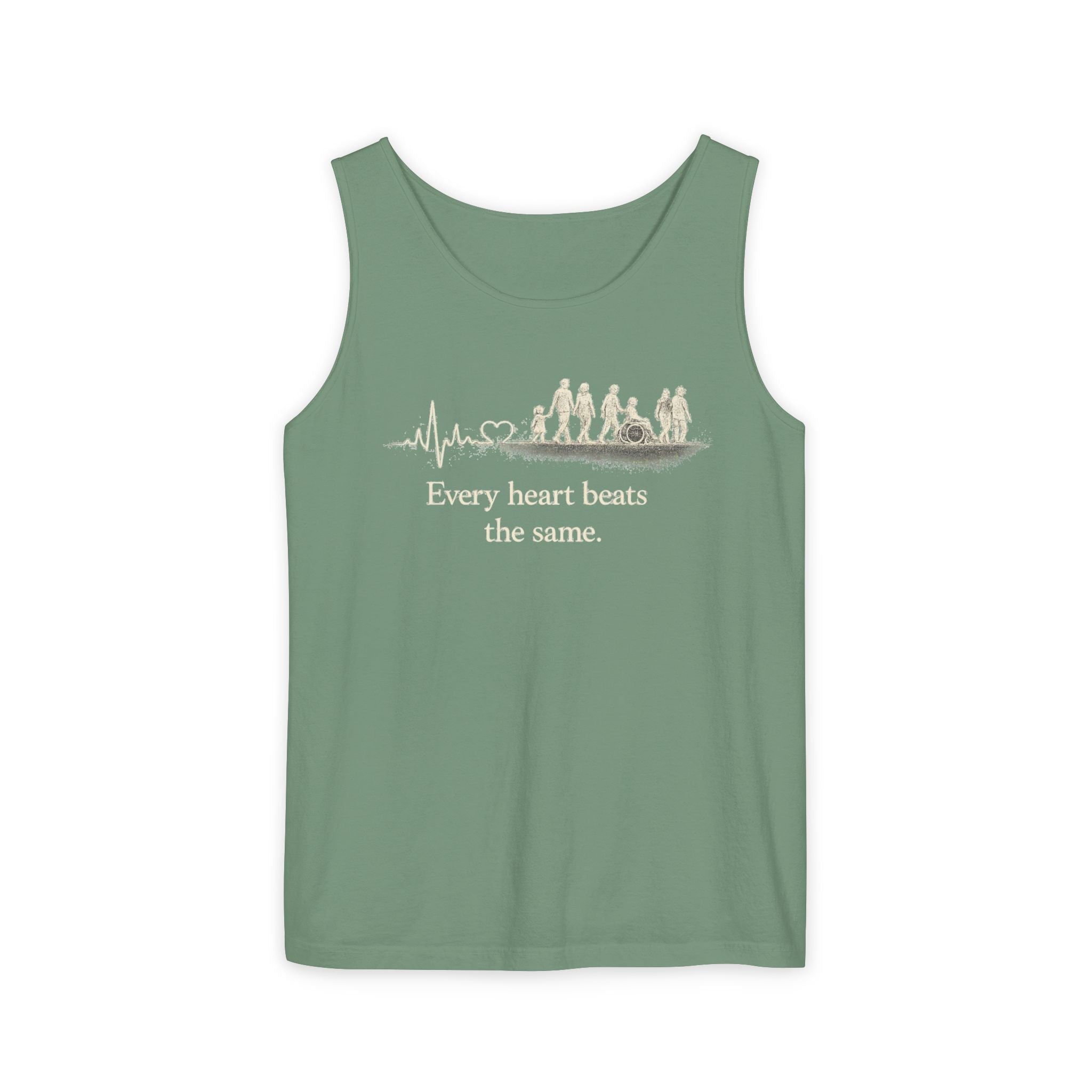 “Every Heart Beats the Same” Vintage Surf Tank Top – Garment-Dyed Coastal Unity Tank