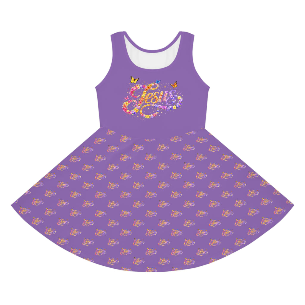 Girls Purple Floral Butterfly Jesus Sundress – Christian Youth Faith Dress | Mom & Daughter Matching Outfit