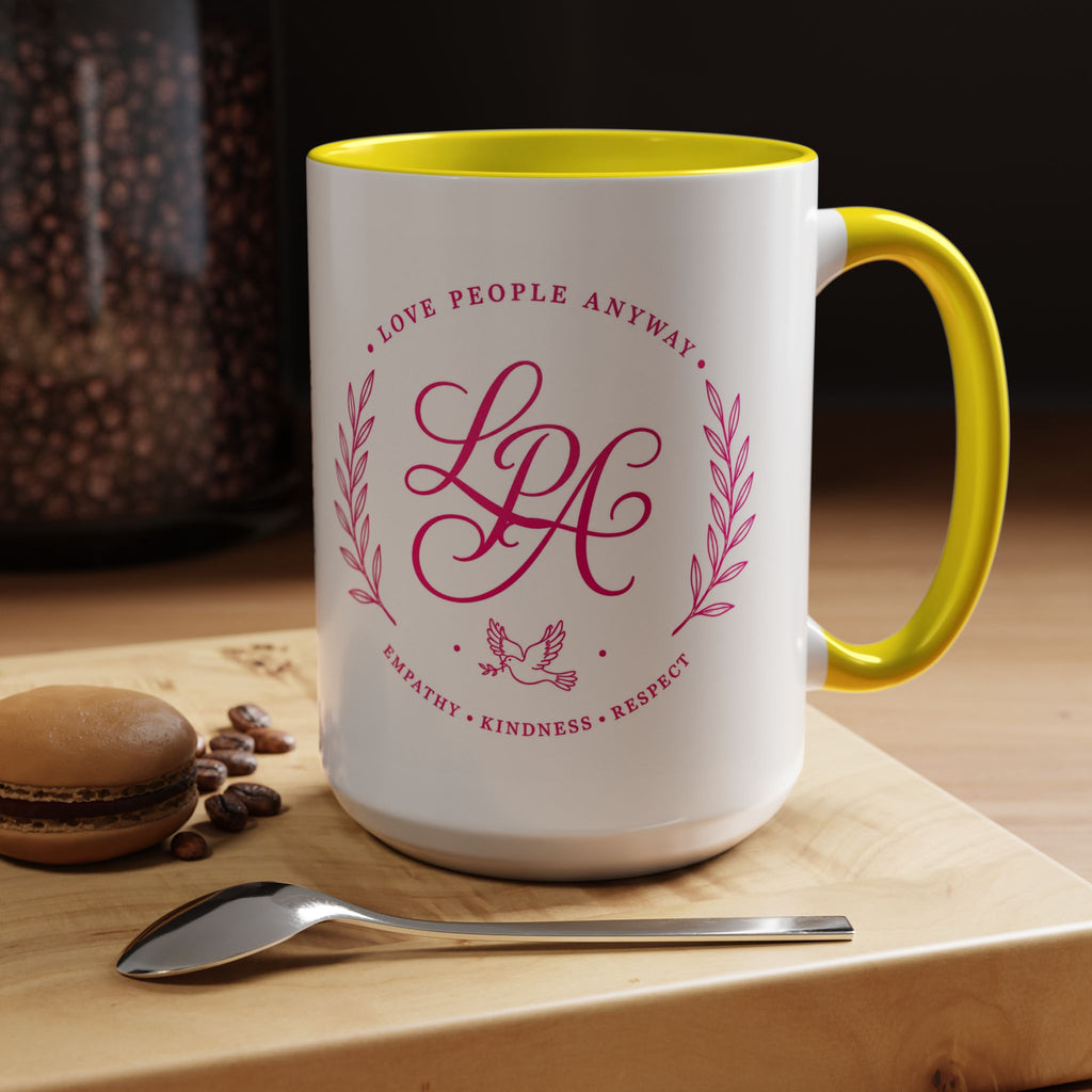 Love People Anyway Coffee Mug | Inspirational Pink Monogram Mug | Faith Freedom Creations