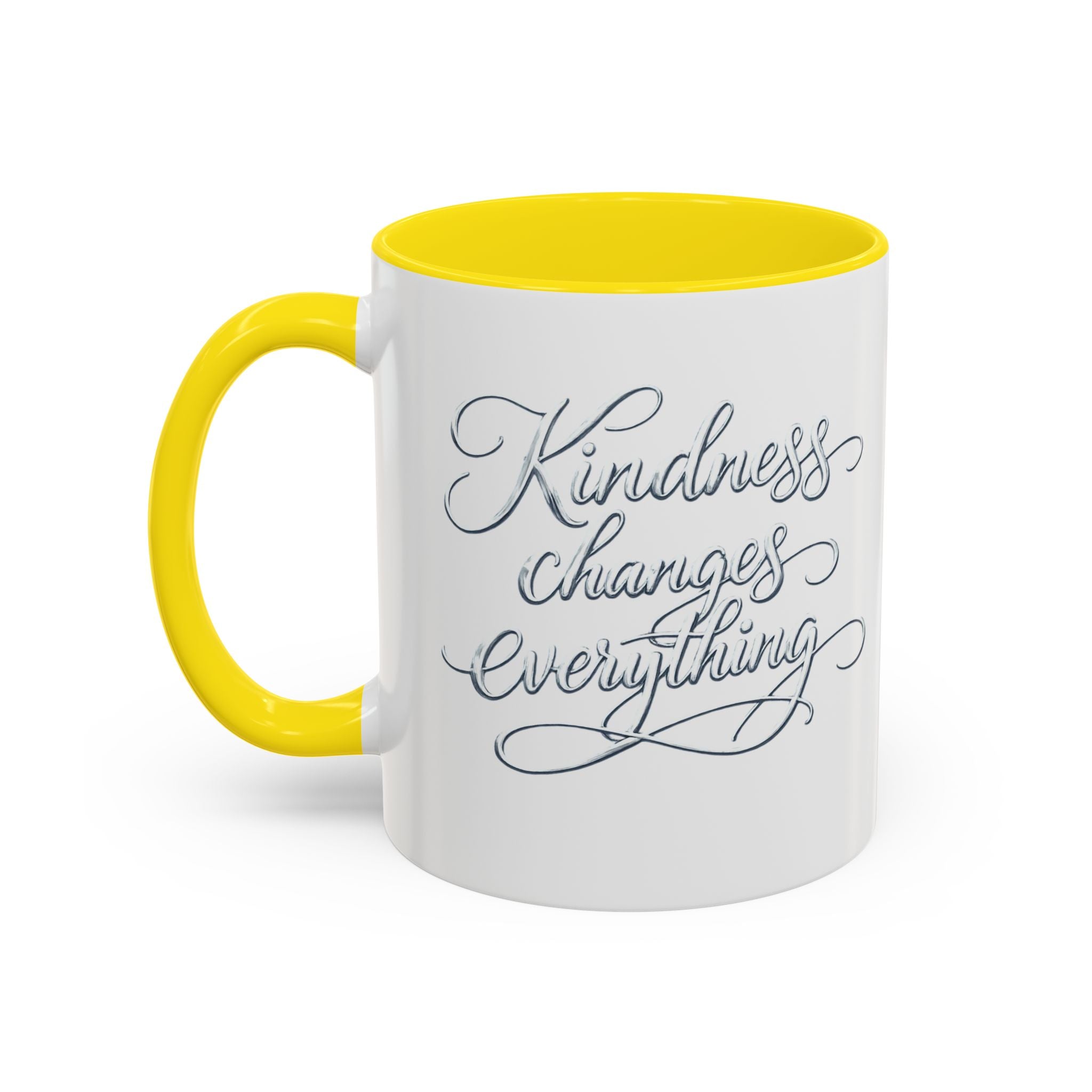 Silver-Kindness Changes Everything Accent Coffee Mug | Inspirational Ceramic Mug | Faith Freedom Creations