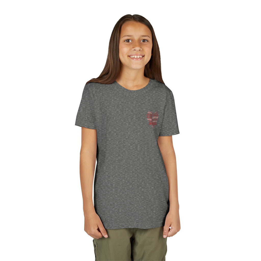 Jesus Loves Me Youth T-Shirt – Heart Word Cloud Christian Kids Tee | Faith Inspired Youth Shirt