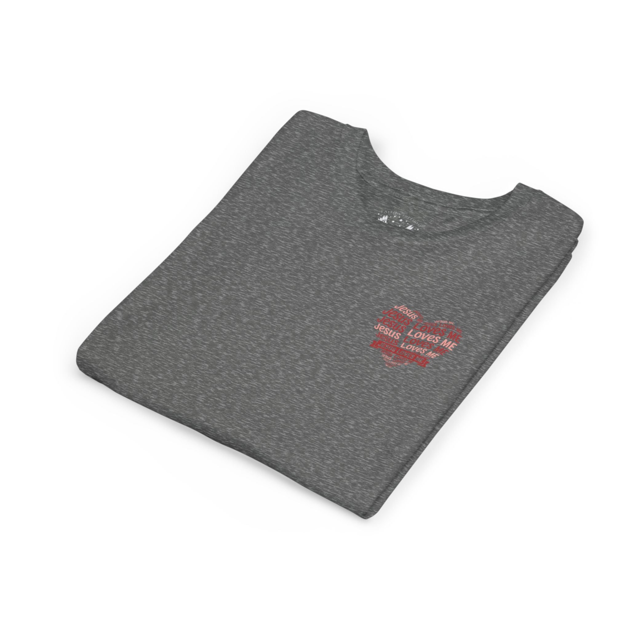 Jesus Loves Me Youth T-Shirt – Heart Word Cloud Christian Kids Tee | Faith Inspired Youth Shirt