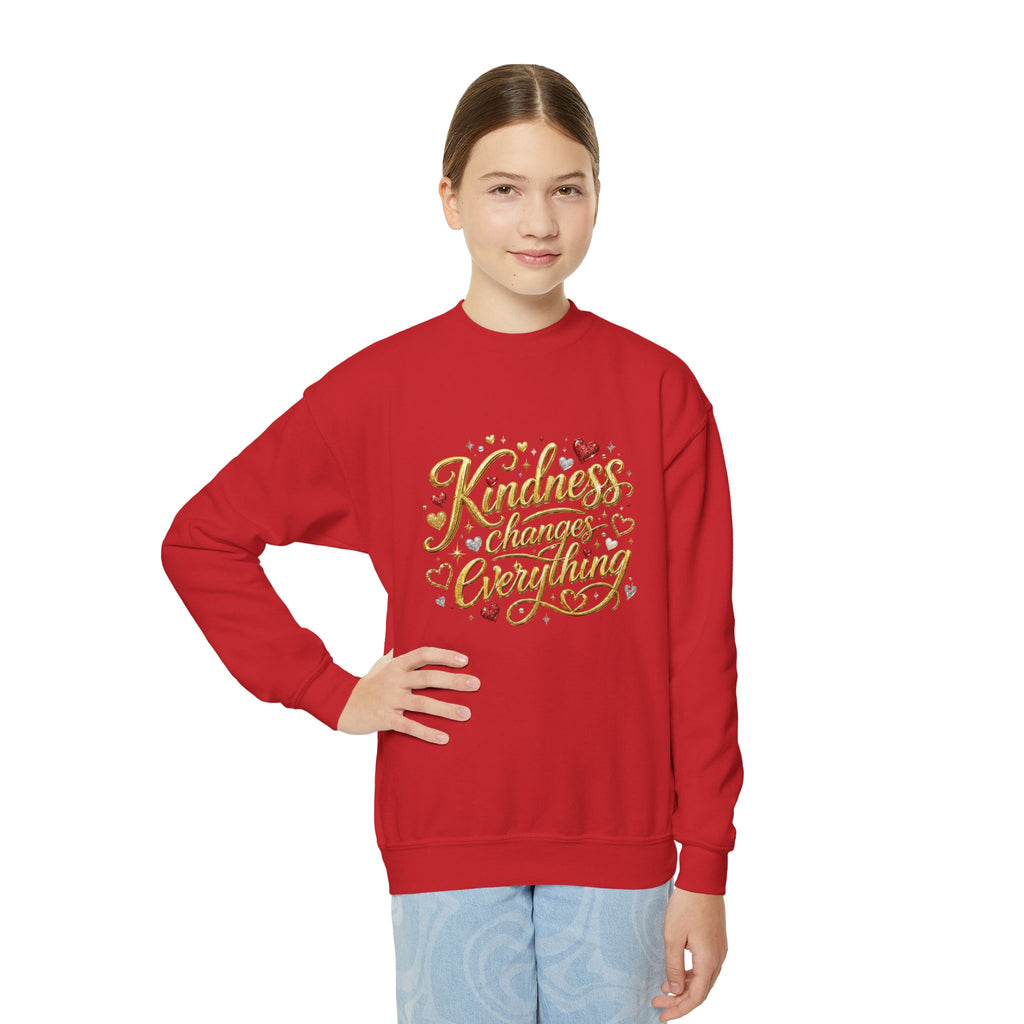 Kindness Changes Everything Youth Crewneck Sweatshirt – Inspirational Kids Pullove