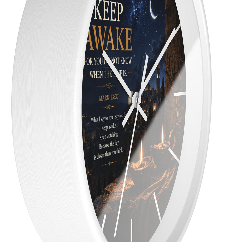 Keep Awake Wall Clock | Mark 13:37 Christian Nightscape Clock | Inspirational Faith Decor