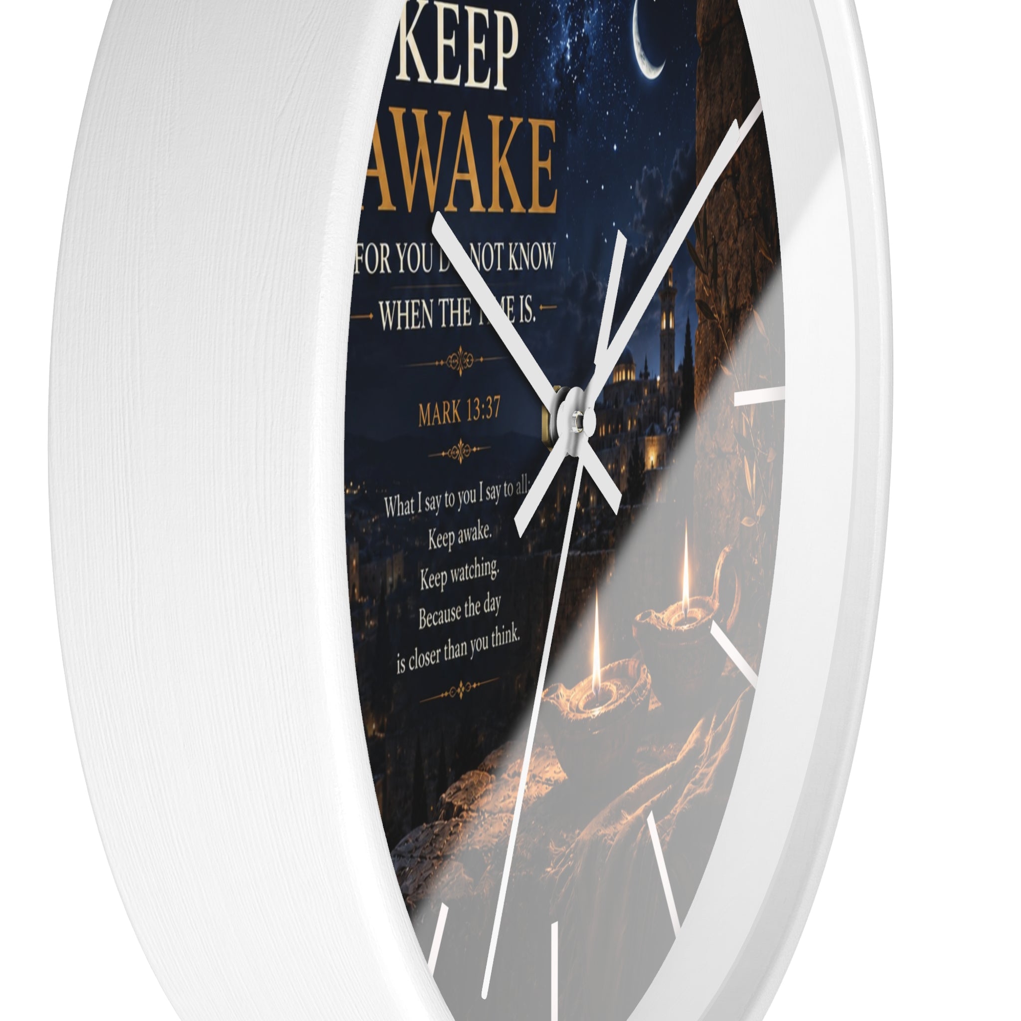 Keep Awake Wall Clock | Mark 13:37 Christian Nightscape Clock | Inspirational Faith Decor
