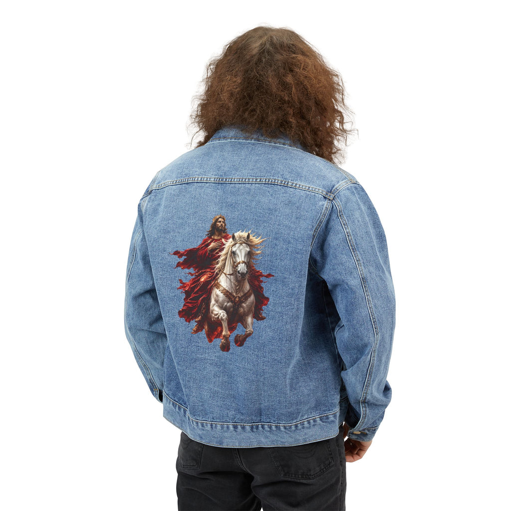 Denim Jacket — Vintage Jesus on Horseback Back Artwork