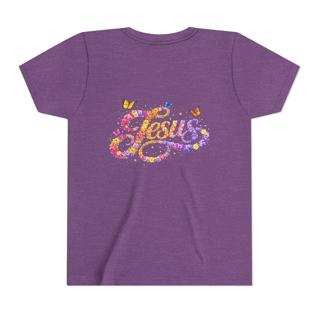 Youth Jesus Floral Script T-Shirt – Butterfly Christian Kids Tee | Faith Youth Shirt