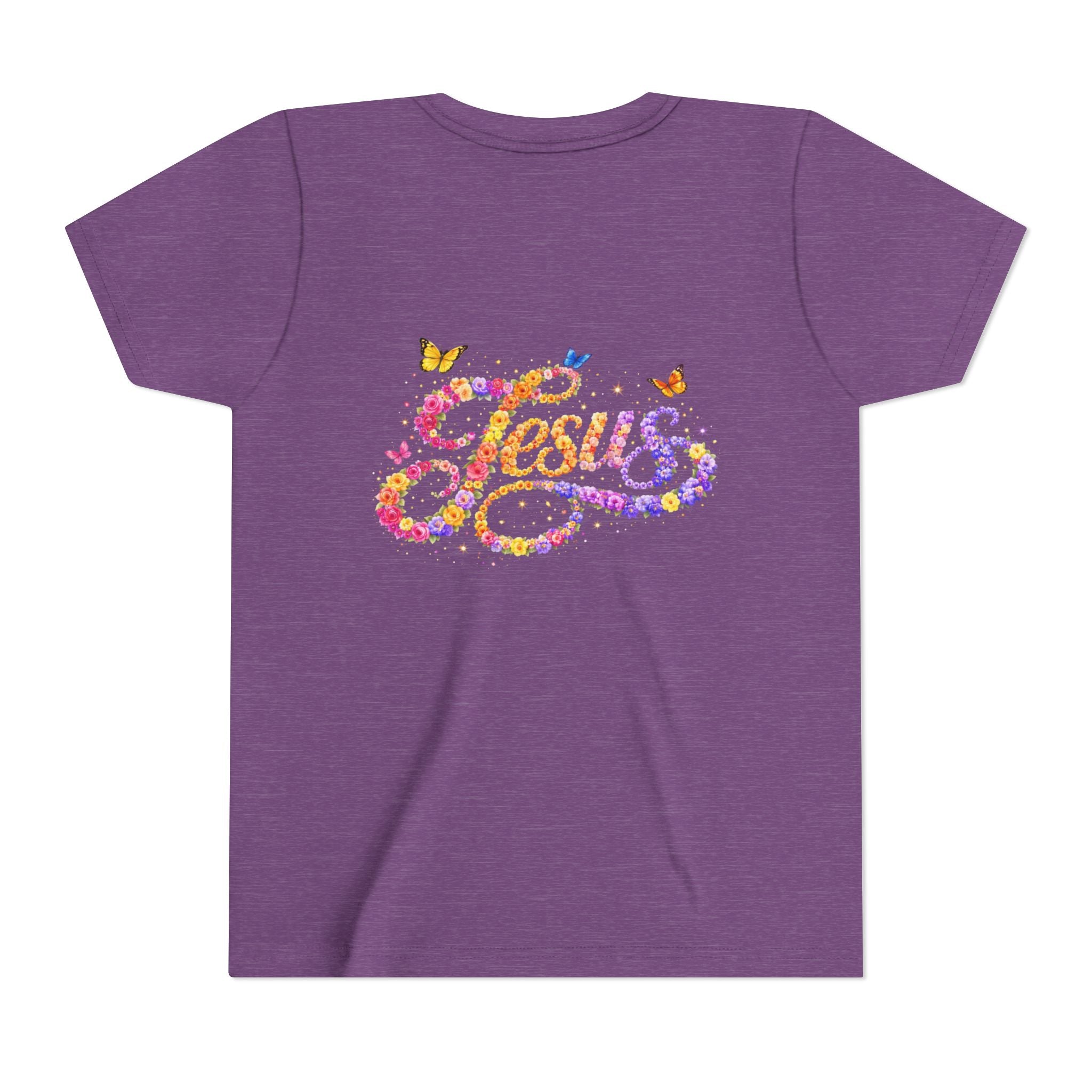 Youth Jesus Floral Script T-Shirt – Butterfly Christian Kids Tee | Faith Youth Shirt