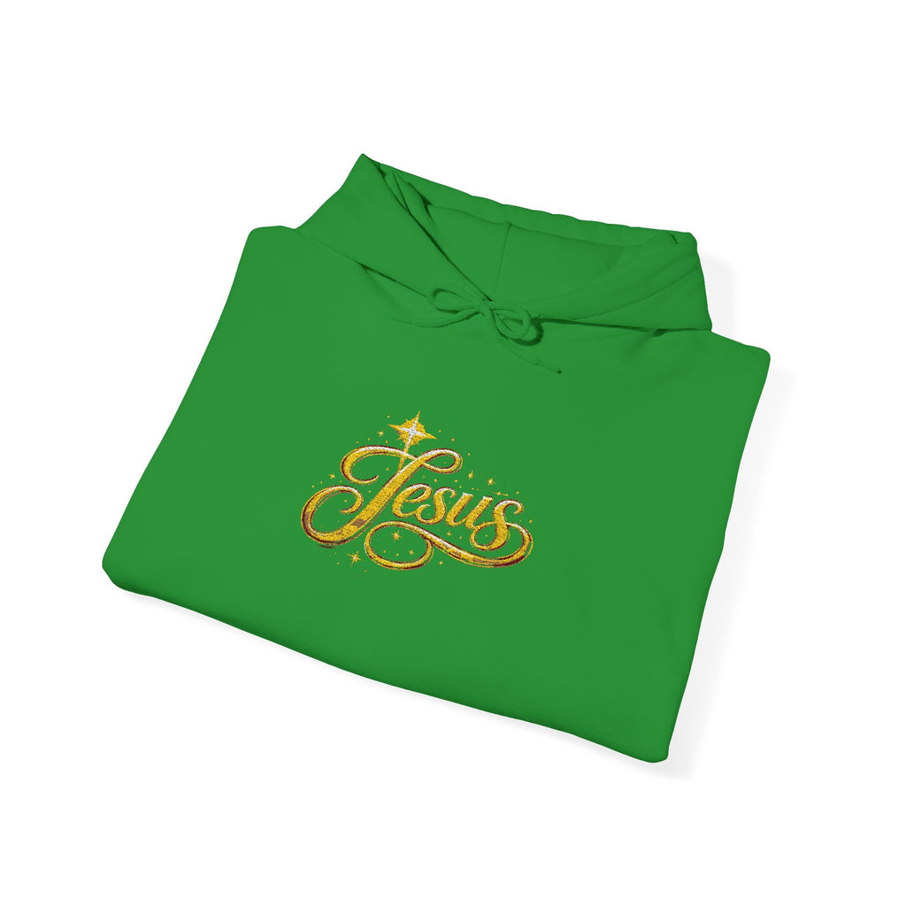 Jesus Gold Script Hoodie – Sparkle Christian Faith Pullover | Inspirational Hoodie