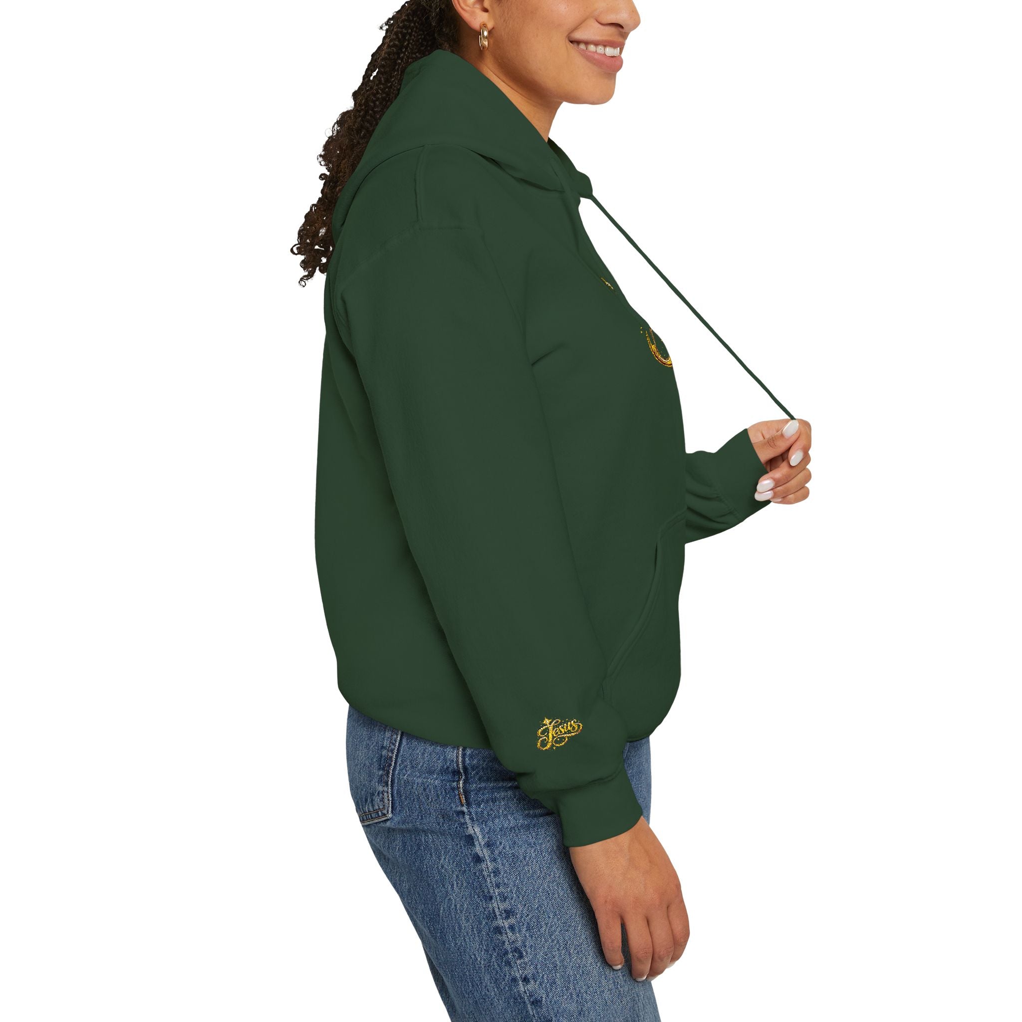 Jesus Gold Script Hoodie – Sparkle Christian Faith Pullover | Inspirational Hoodie