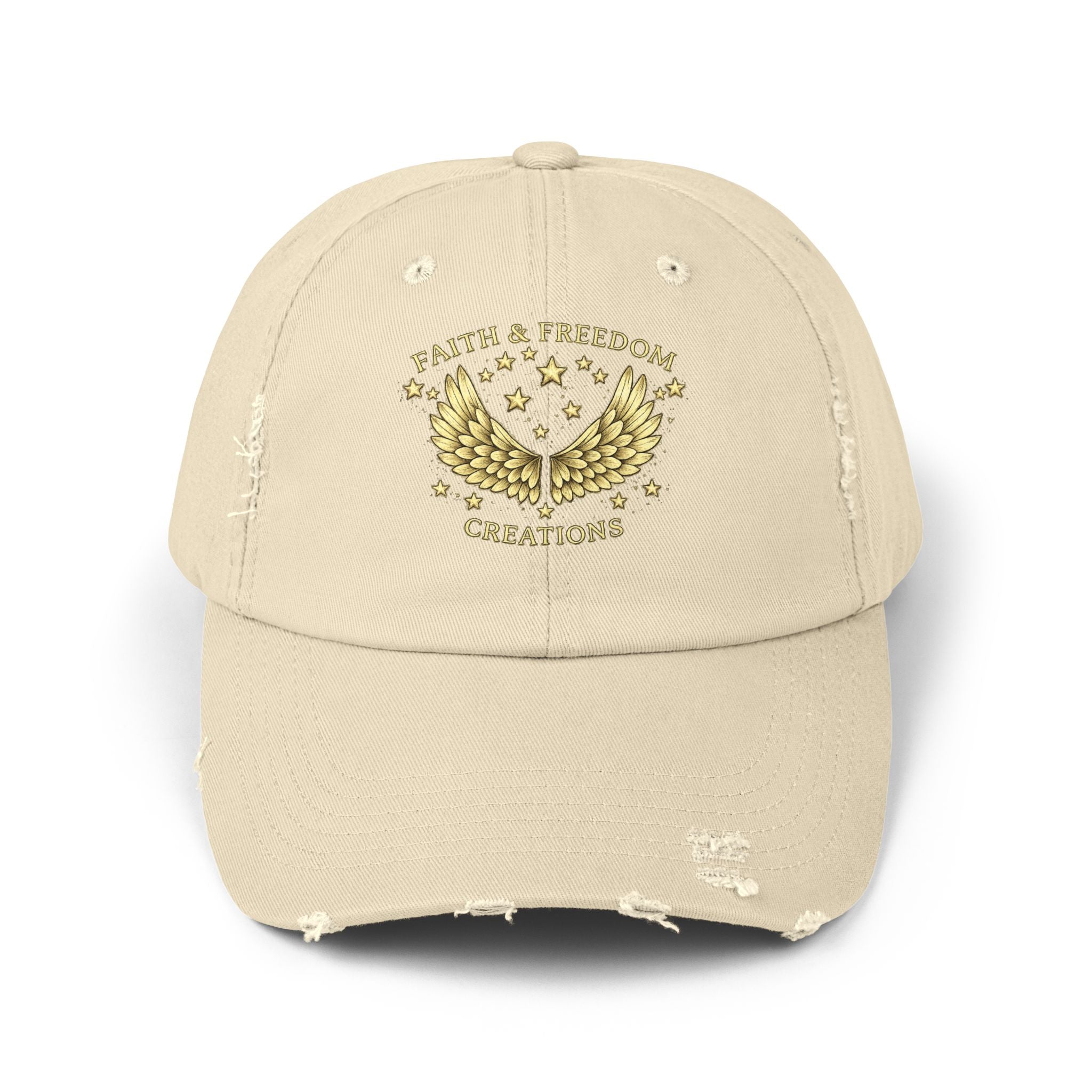 Faith & Freedom – Distressed Cap | Vintage Winged Stars Embroidered Hat