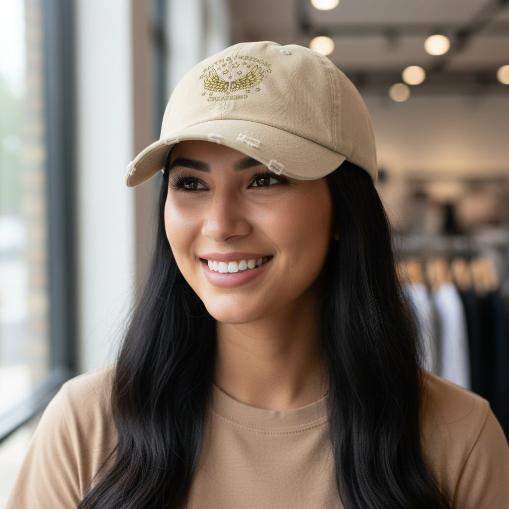Faith & Freedom – Distressed Cap | Vintage Winged Stars Embroidered Hat