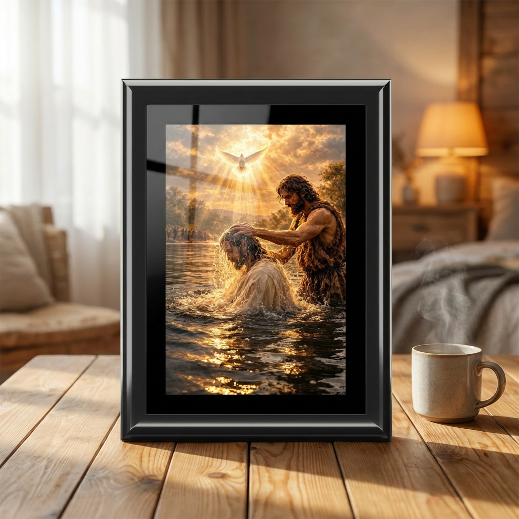 Baptism of Jesus - Keepsake Jewelry Box with Golden Light Scene