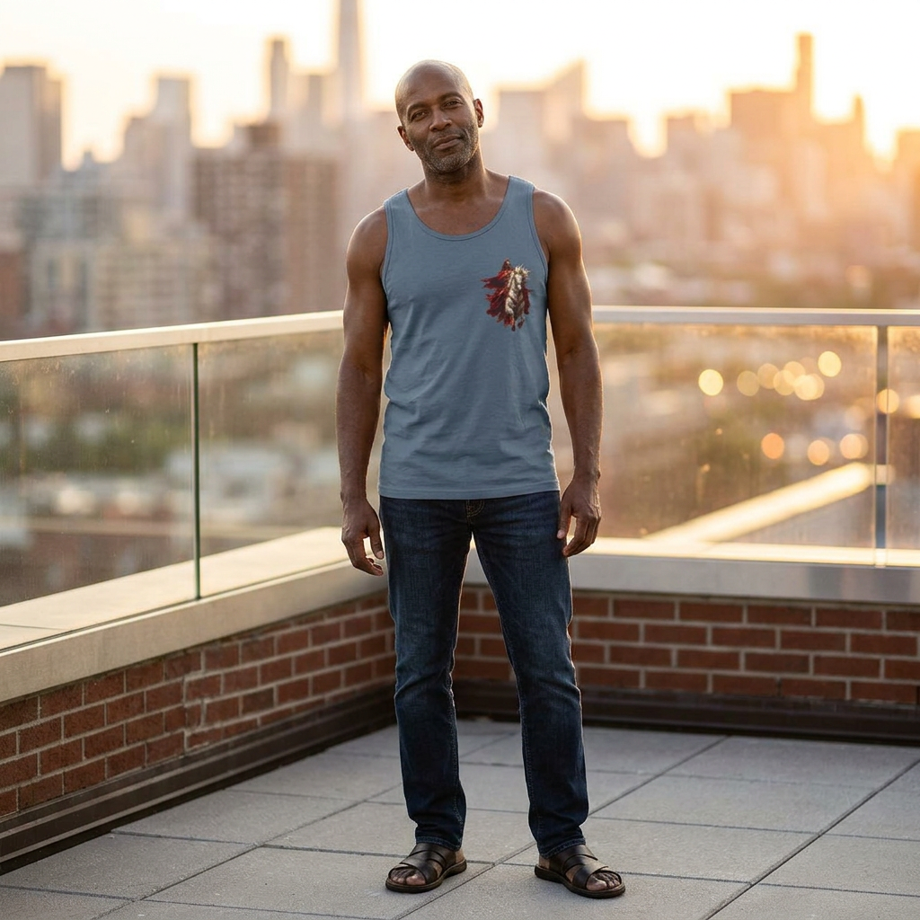 Christian tank top featuring Jesus riding a white horse with inspirational Second Coming artwork on a soft garment-dyed sleeveless shirt.