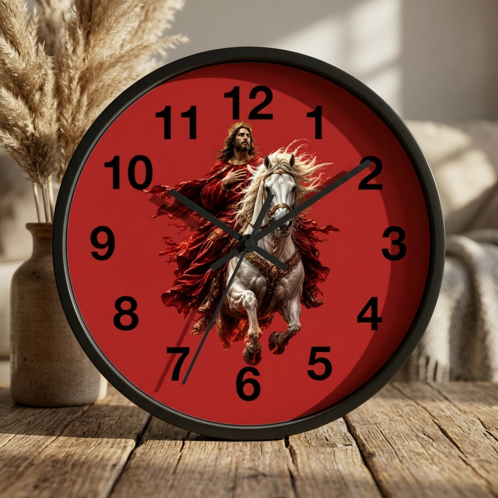 Jesus on White Horse Wall Clock | Christian Biblical Home Decor | Faith Inspired Silent Wall Clock