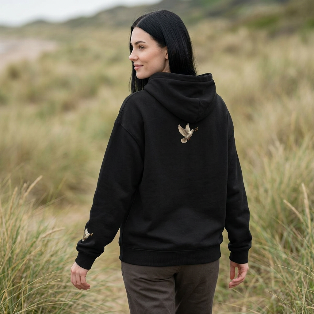 Inspirational Christian hoodie featuring elegant “Love People Anyway” script typography on a soft, cozy hooded sweatshirt designed to encourage kindness and compassion.