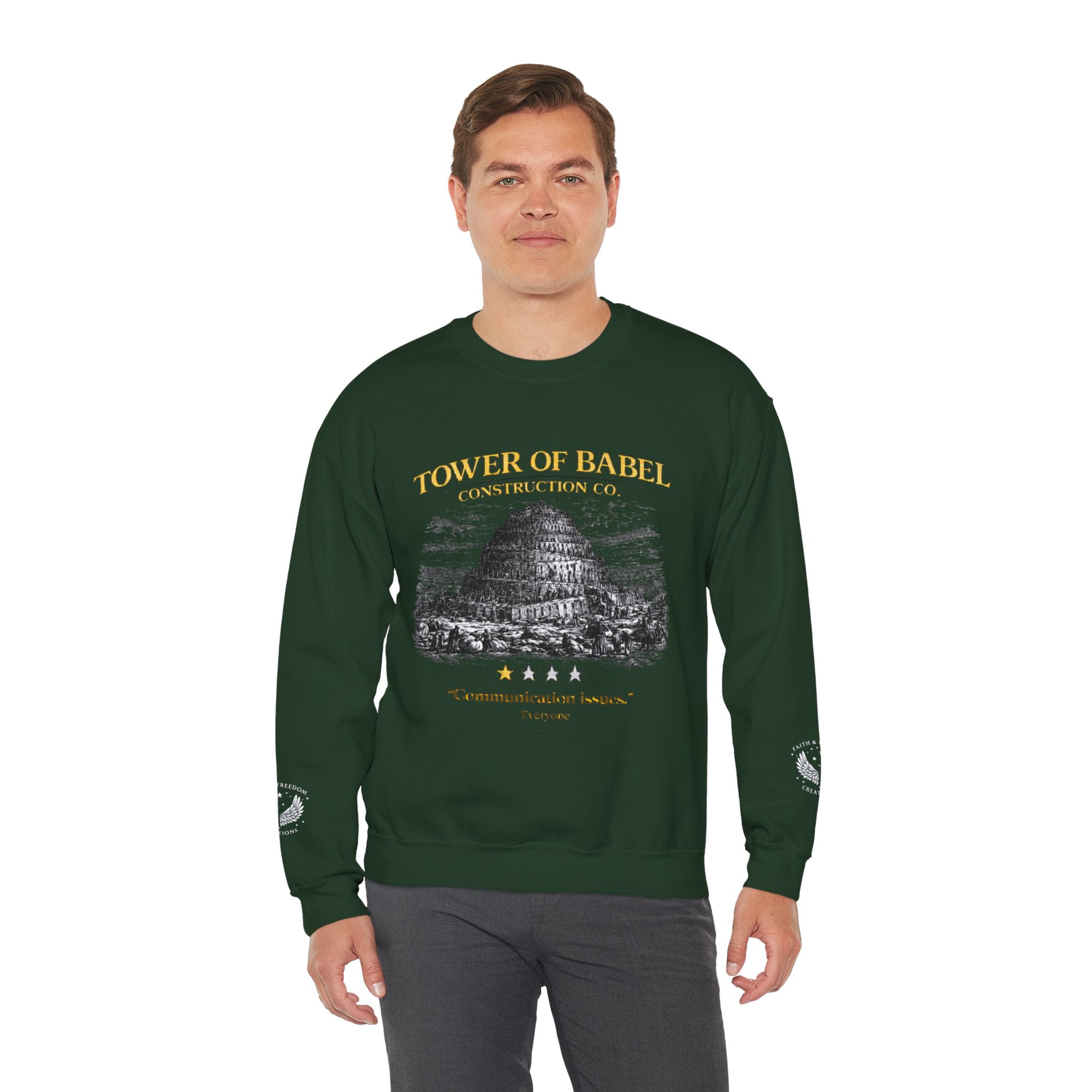 Tower of Babel – Crewneck Sweatshirt | “Review” Vintage Graphic – Five-Star Faith Series