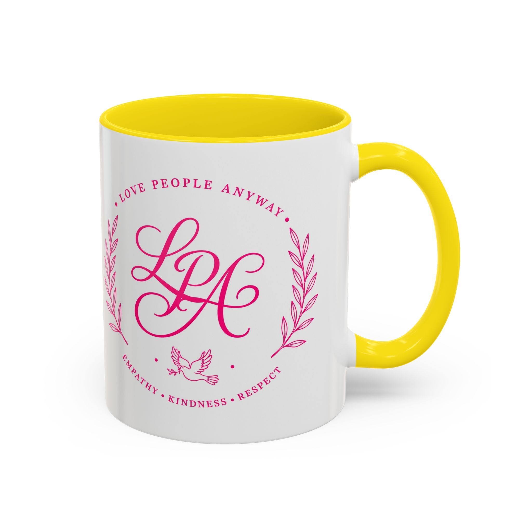 Love People Anyway Coffee Mug | Inspirational Pink Monogram Mug | Faith Freedom Creations