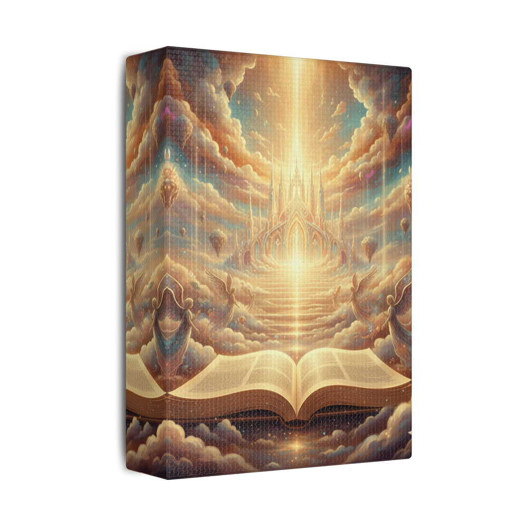 Heavenly Scripture Canvas — Radiant Open Bible Wall Art