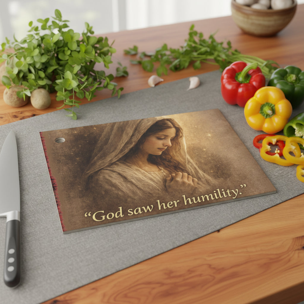 God Saw Her Humility Glass Cutting Board – Christian Kitchen Decor | Faith Inspirational Kitchen Board