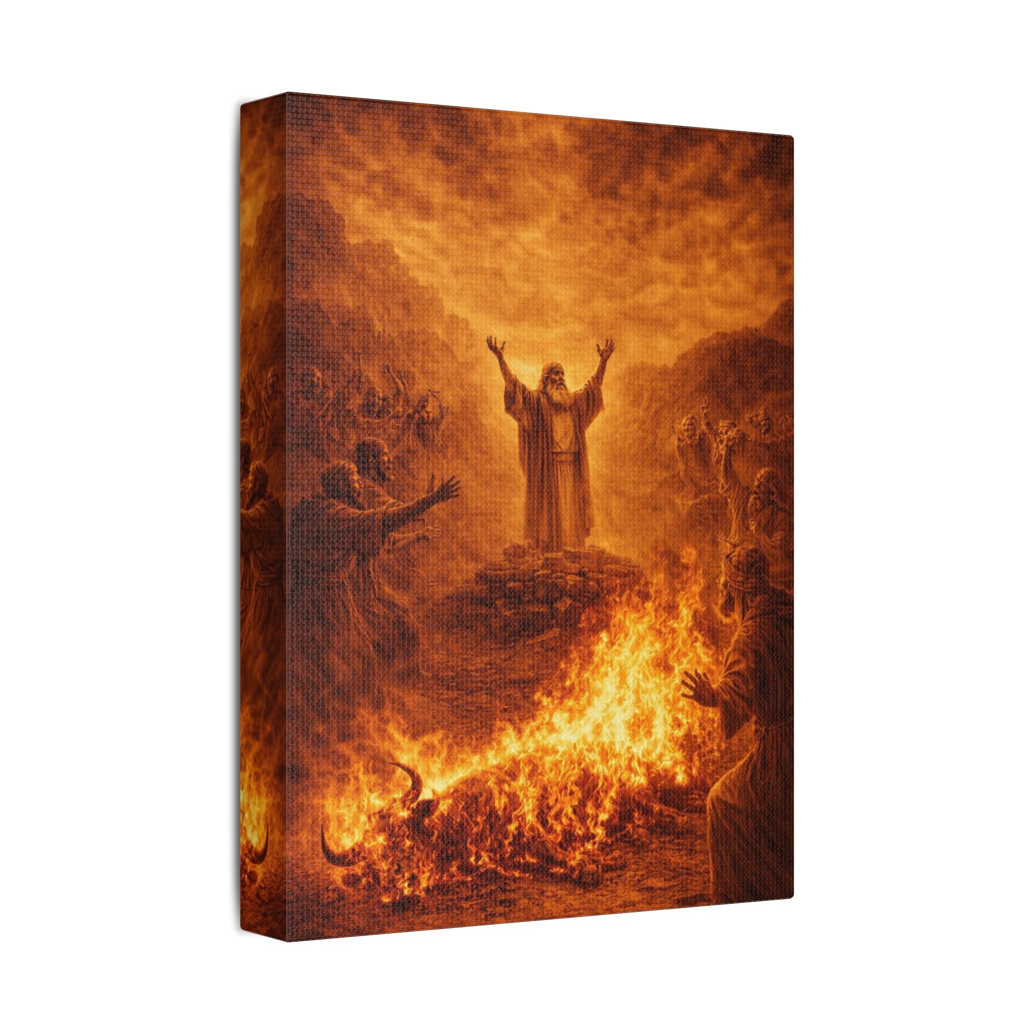 Elijah Calls Down Fire Canvas — Biblical Wall Art | Gold Revival Edition