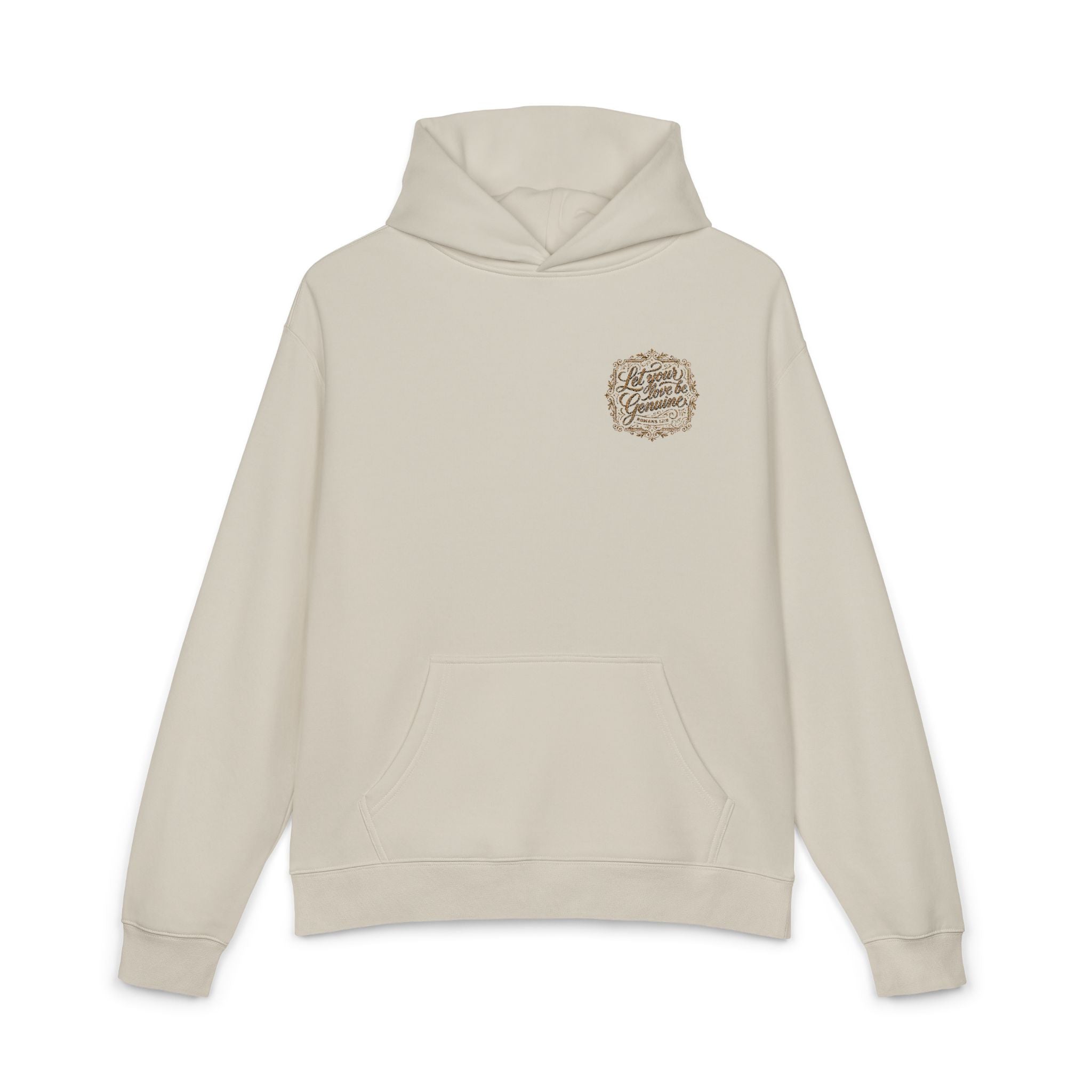 “Let Your Love Be Genuine” Hoodie – Romans 12:9 Christian Pullover | Faith & Freedom Creations