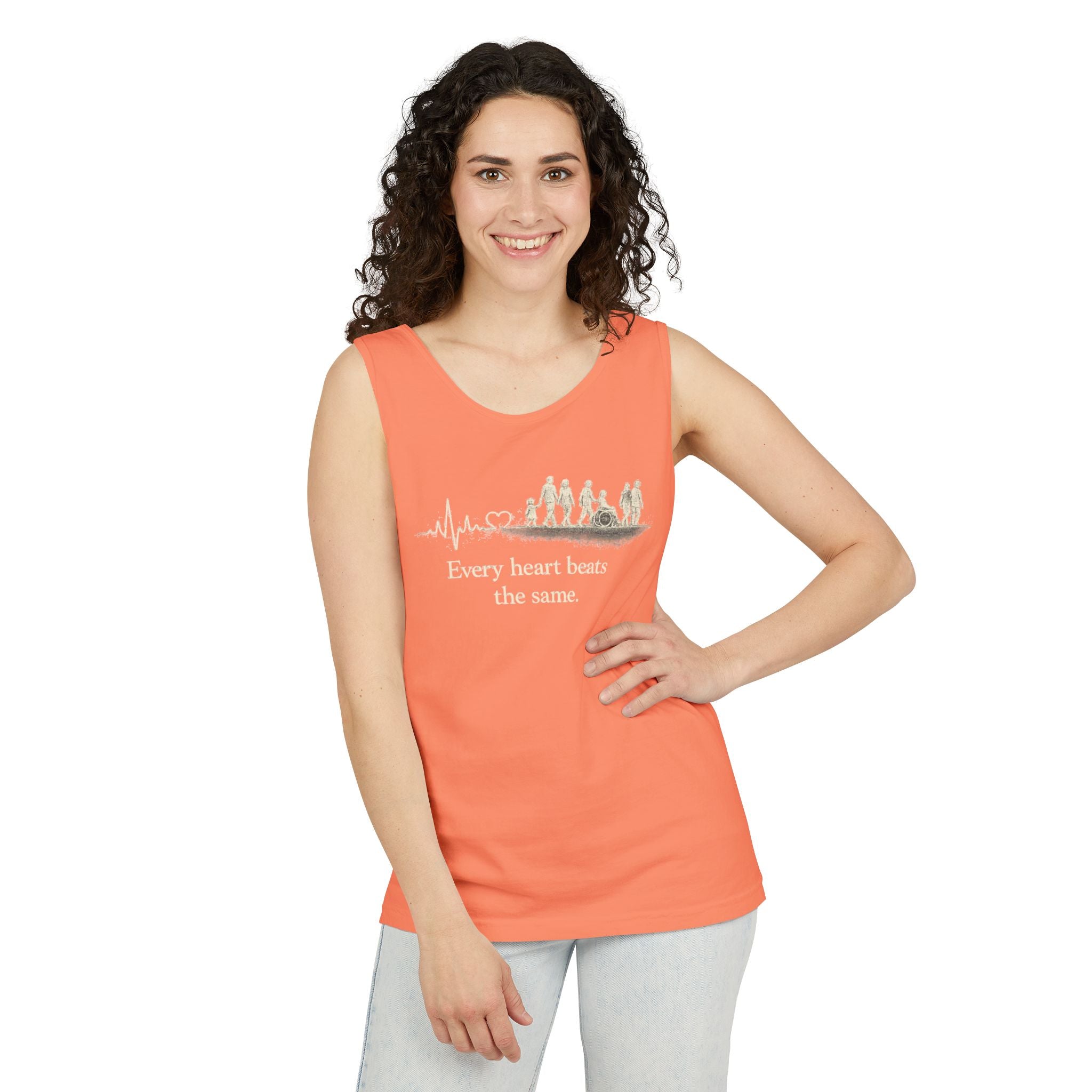 “Every Heart Beats the Same” Vintage Surf Tank Top – Garment-Dyed Coastal Unity Tank