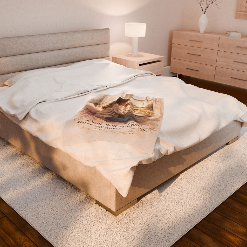 Draw Near to God Plush Blanket – James 4:8 Christian Throw | Prayerful Velveteen Cozy Blanket