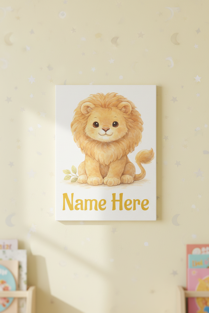 Personalized Baby Lion Canvas — Custom Name Nursery Wall Art