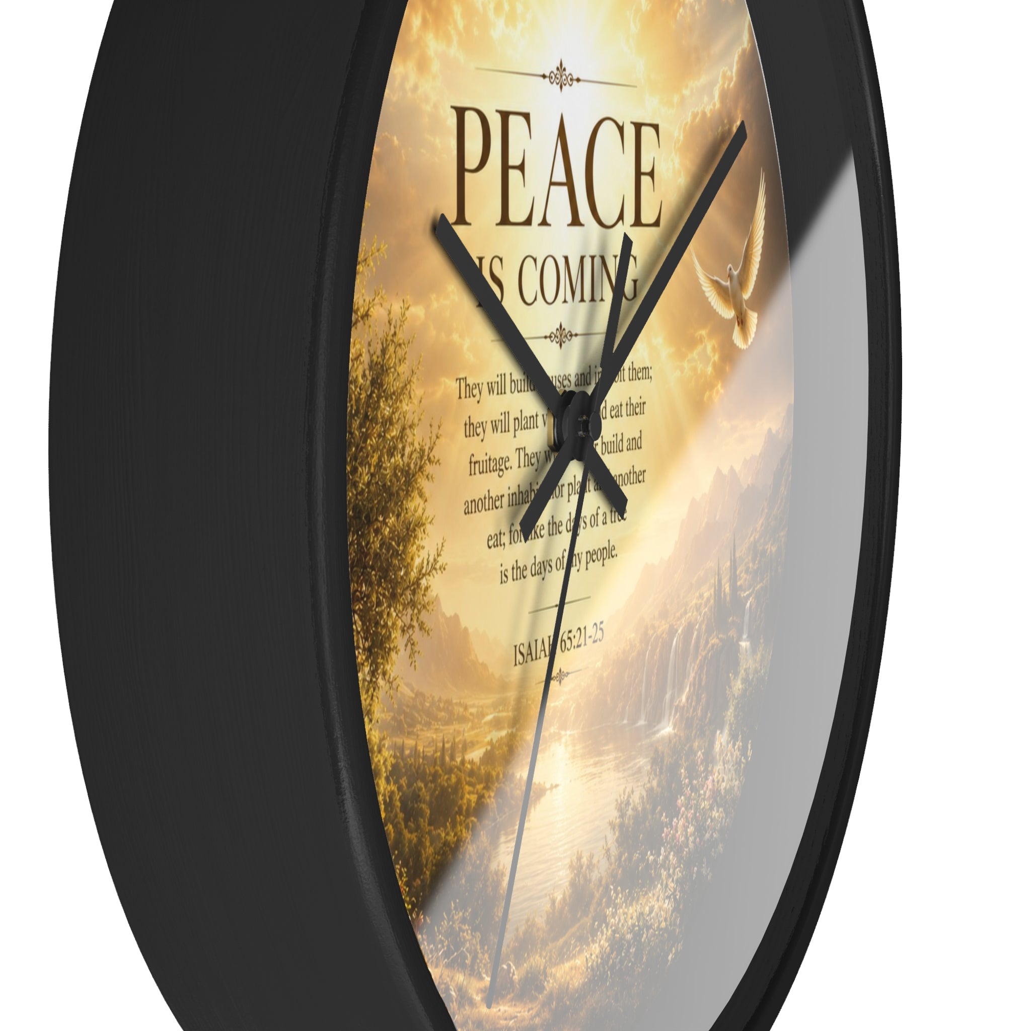 Peace Is Coming Wall Clock | Inspirational Christian Dove Decor | Silent Sunrise Quote Clock