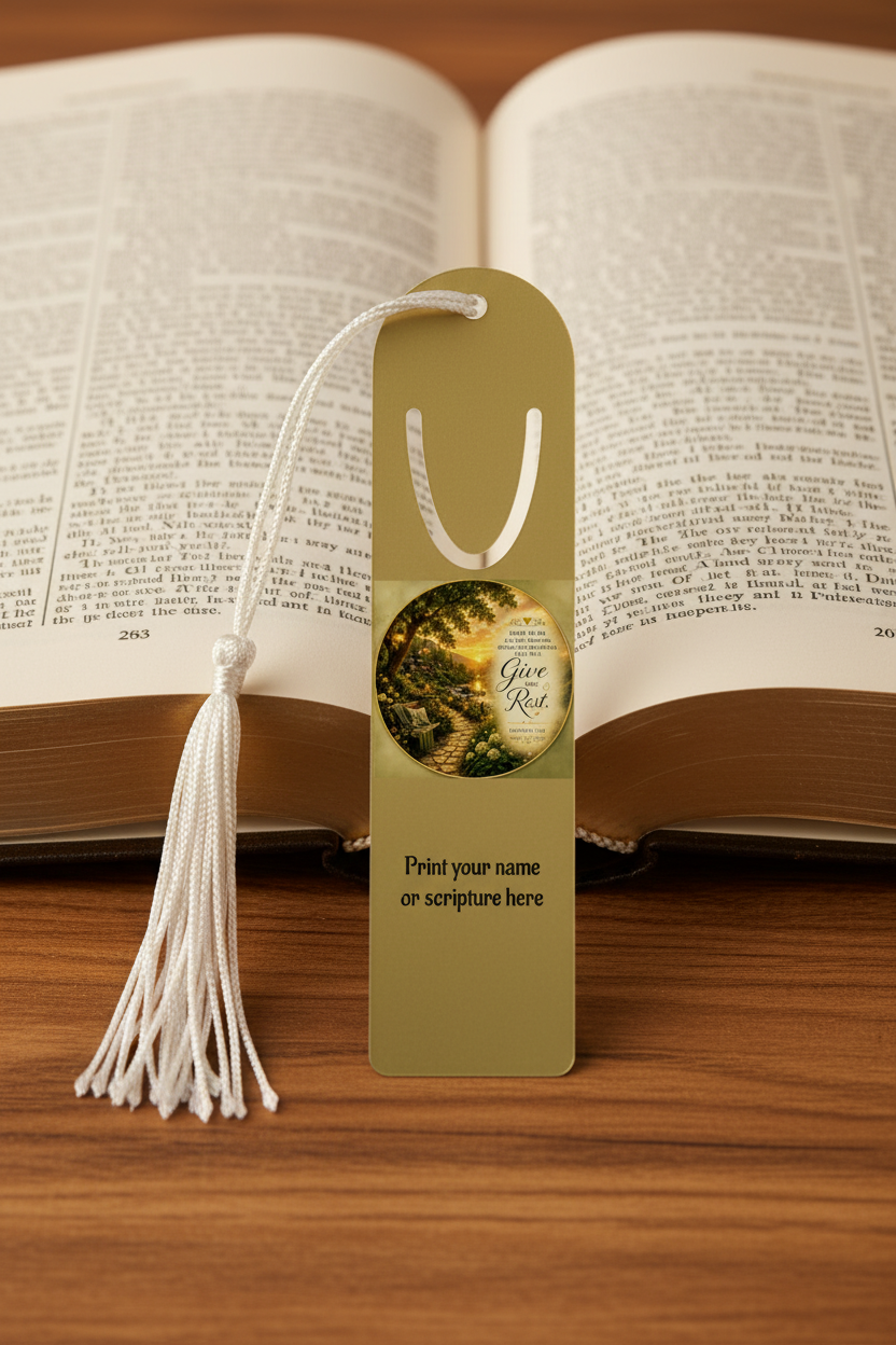 Personalized Give Rest Metal Bookmark | Matthew 11:28 Christian Bookmark | Inspirational Reading Gift