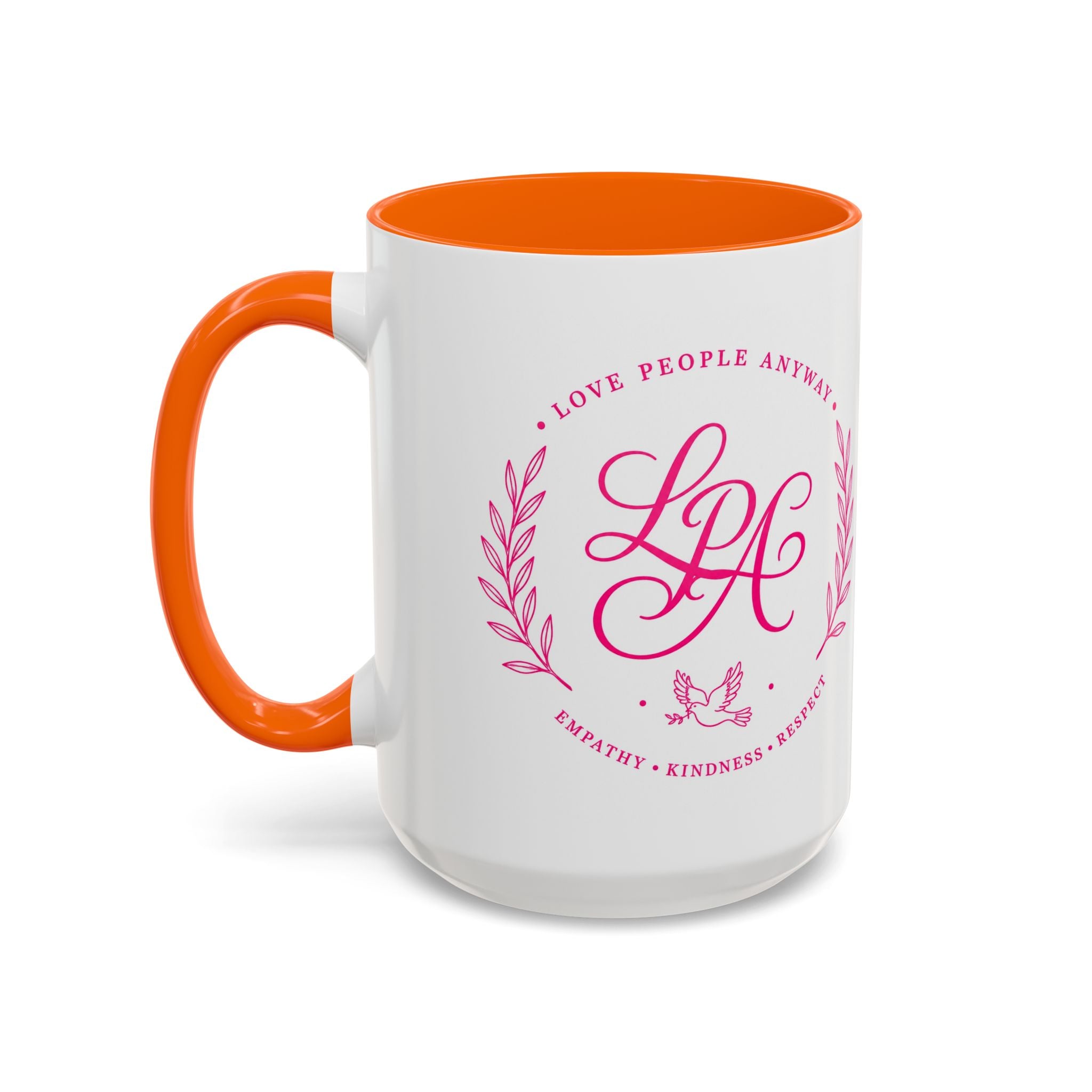 Love People Anyway Coffee Mug | Inspirational Pink Monogram Mug | Faith Freedom Creations