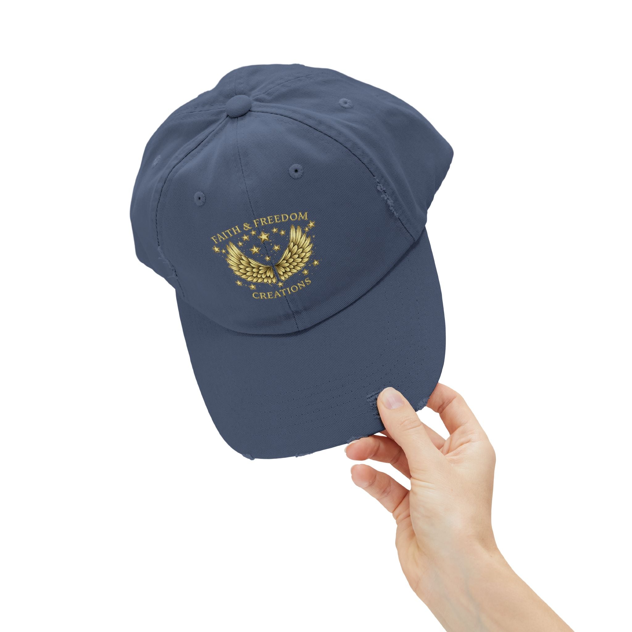 Faith & Freedom – Distressed Cap | Vintage Winged Stars Embroidered Hat
