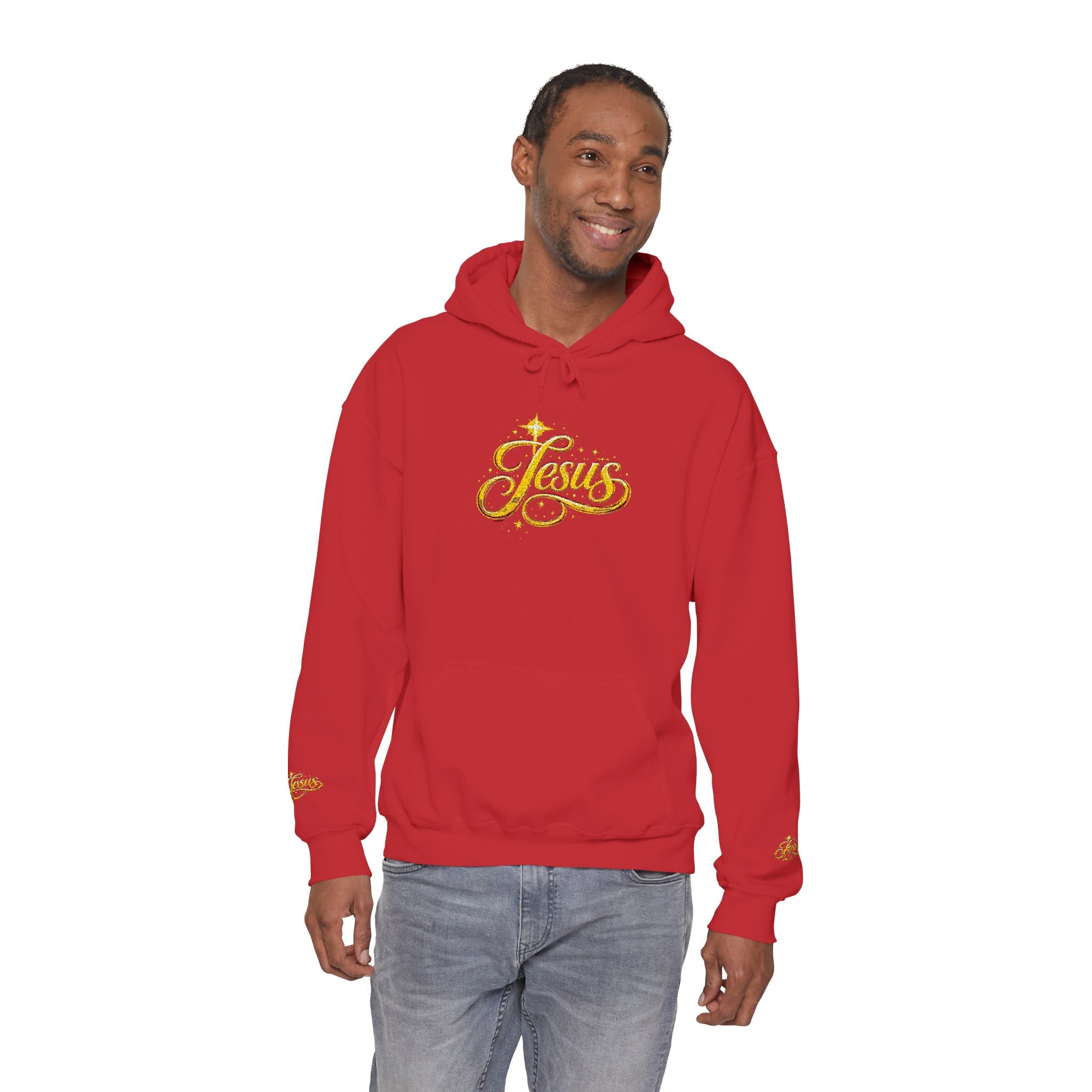 Jesus Gold Script Hoodie – Sparkle Christian Faith Pullover | Inspirational Hoodie