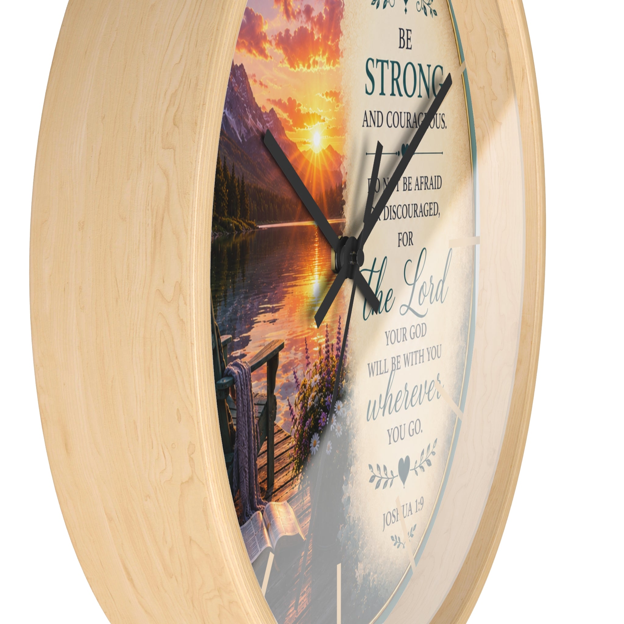 Joshua 1:9 Wall Clock | Be Strong and Courageous Christian Clock | Inspirational Scripture Decor