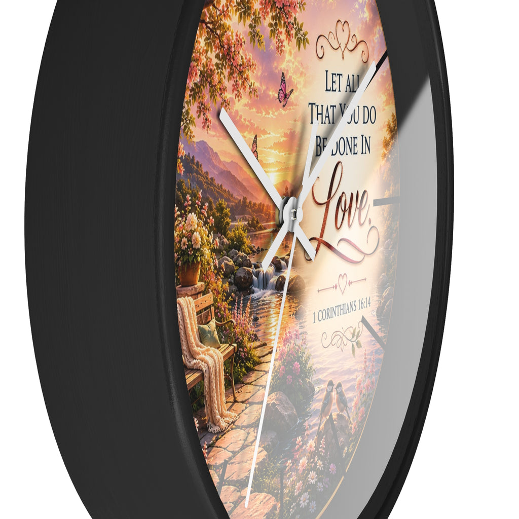 Let All That You Do Be Done in Love Wall Clock | 1 Corinthians 16:14 Christian Decor | Inspirational Scripture Clock