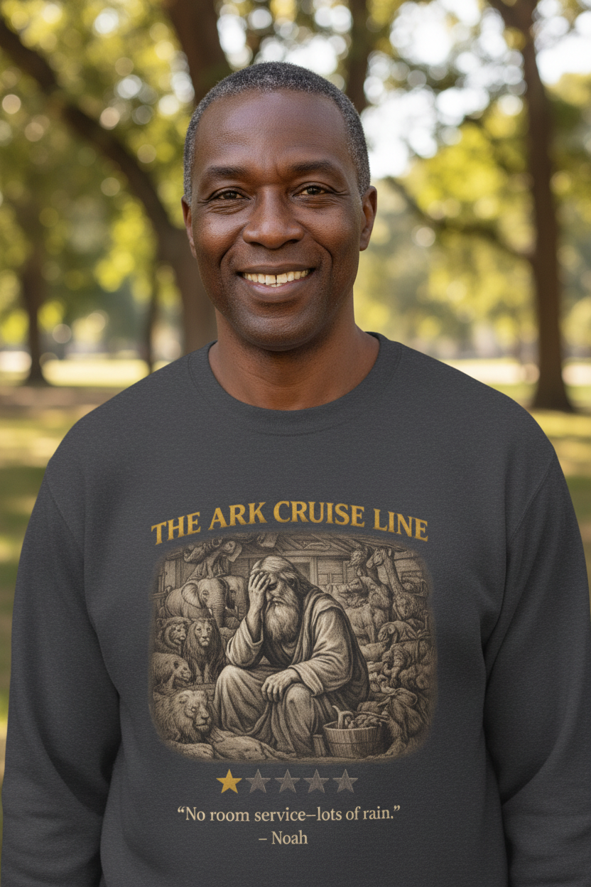 Noah – Crewneck Sweatshirt | “Ark Cruise Liner” Vintage Illustration – Five-Star Faith Series