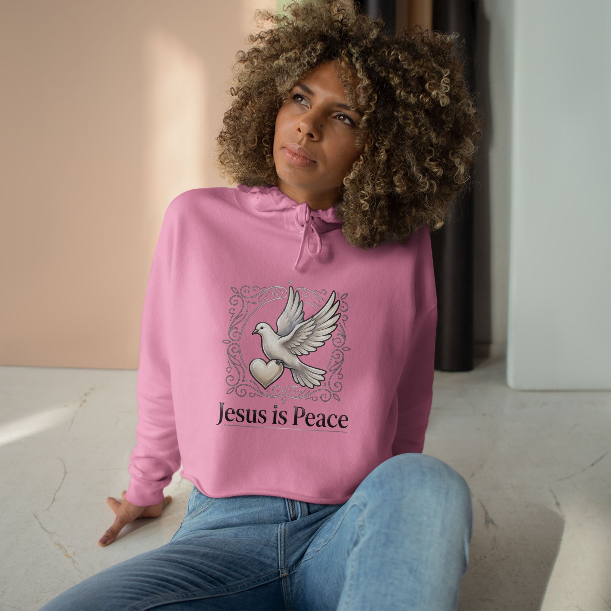 Jesus Is Peace Cropped Hoodie — Dove Faith Graphic