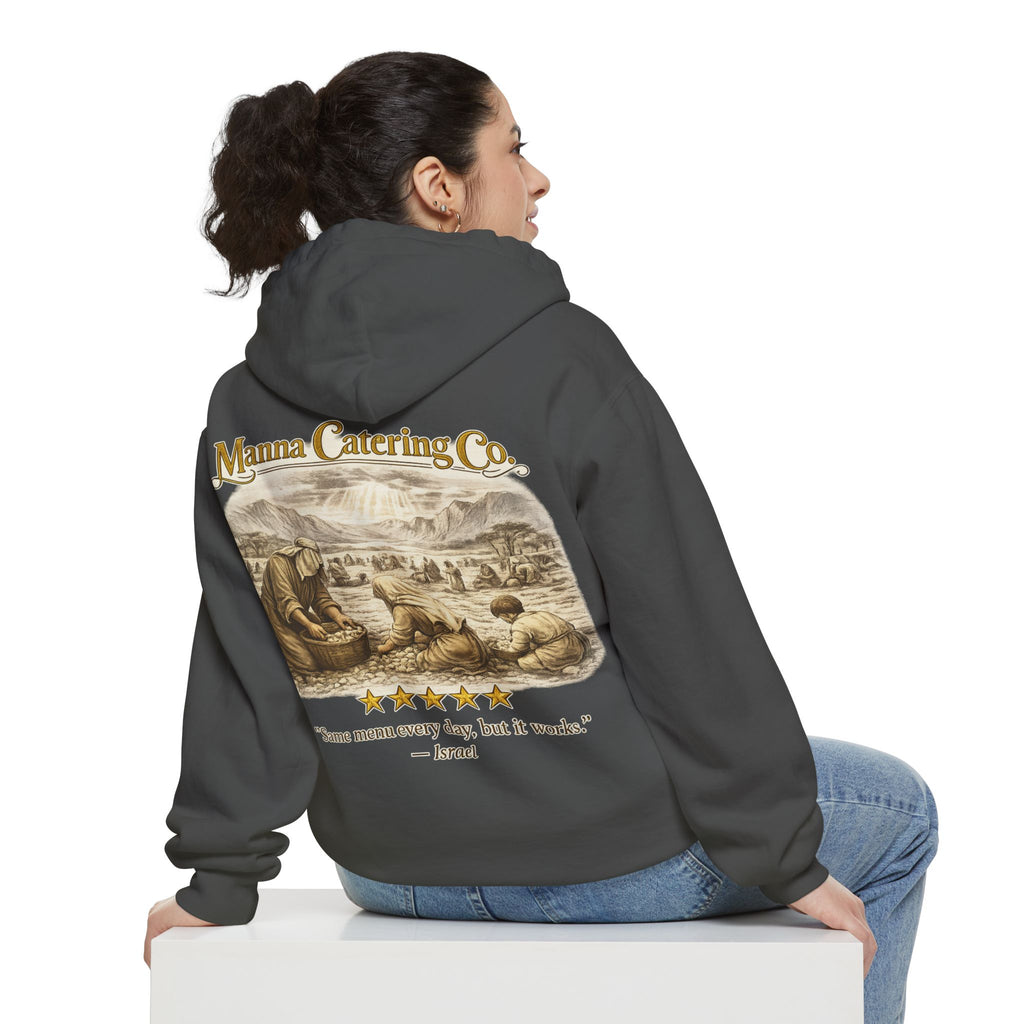 Manna Catering Co. – Hoodie | “Manna Review” Vintage Graphic – Five-Star Faith Series