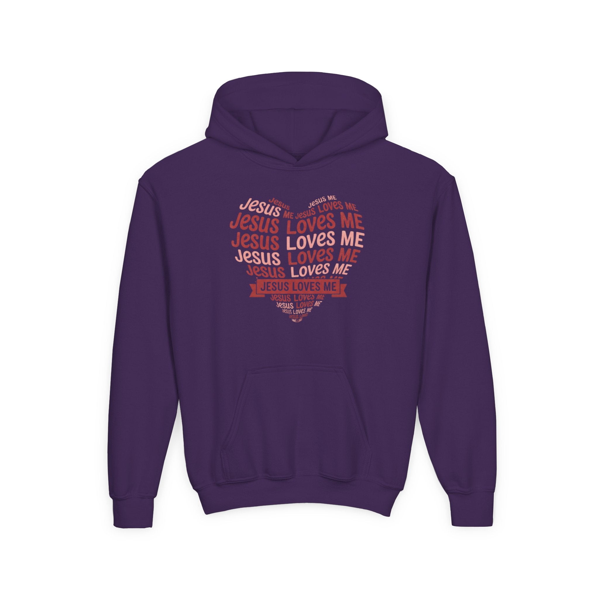 Jesus Loves Me Youth Hoodie – Heart Word Cloud Christian Kids Sweatshirt | Faith Inspired Kids Apparel