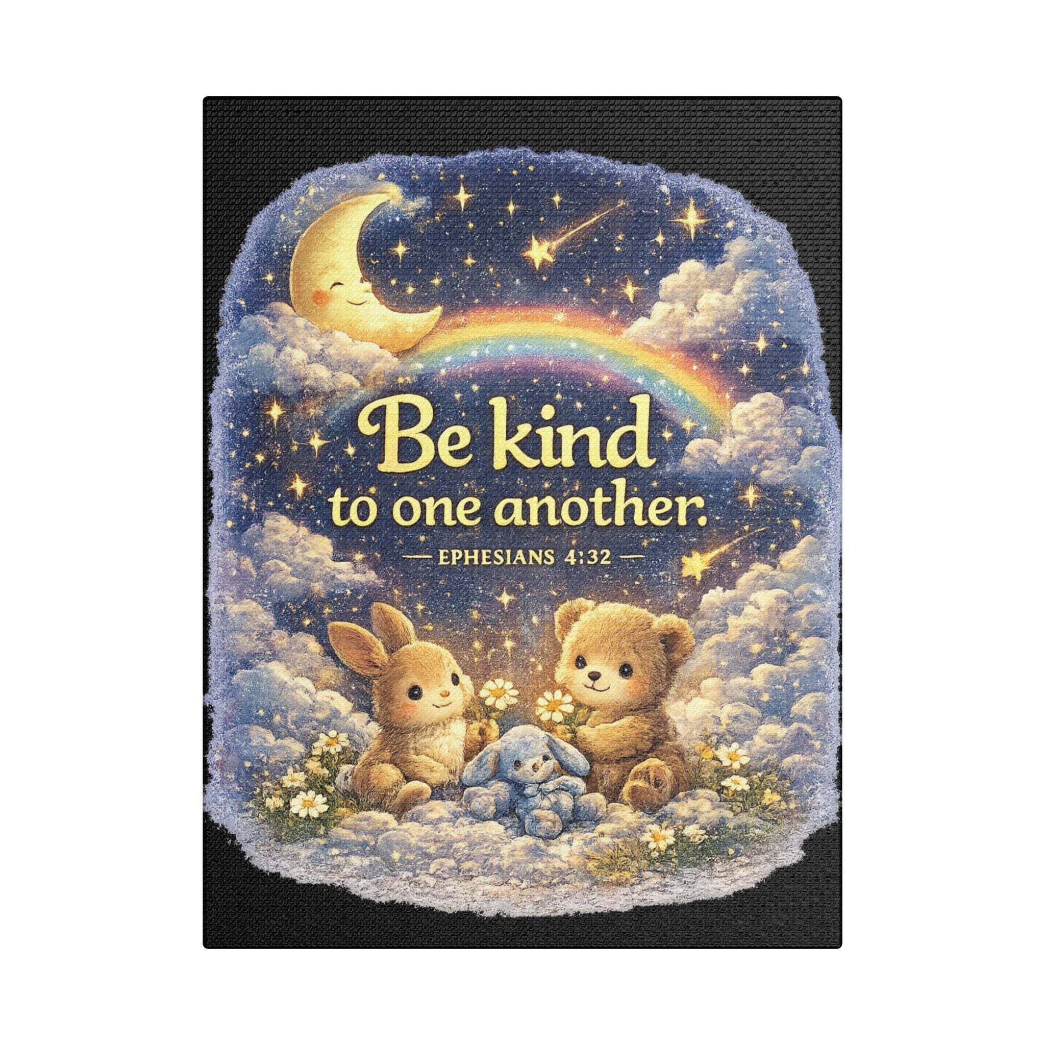 Be Kind to One Another Canvas — Bunny & Bear Nursery Wall Art (Ephesians 4:32)