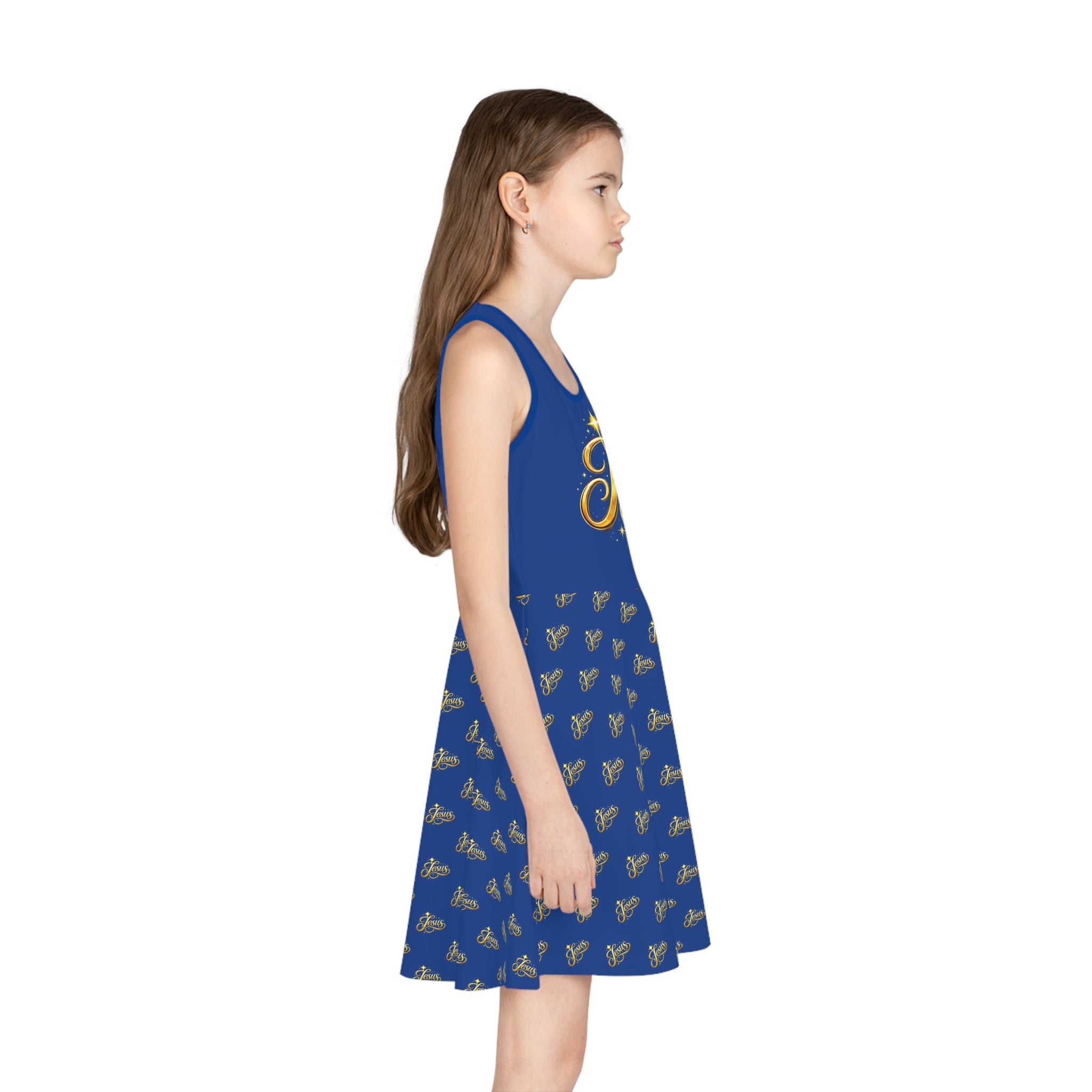 Girls' Jesus Sundress – Blue Graphic Youth Faith Dress | Mother & Daughter Matching Christian Outfit